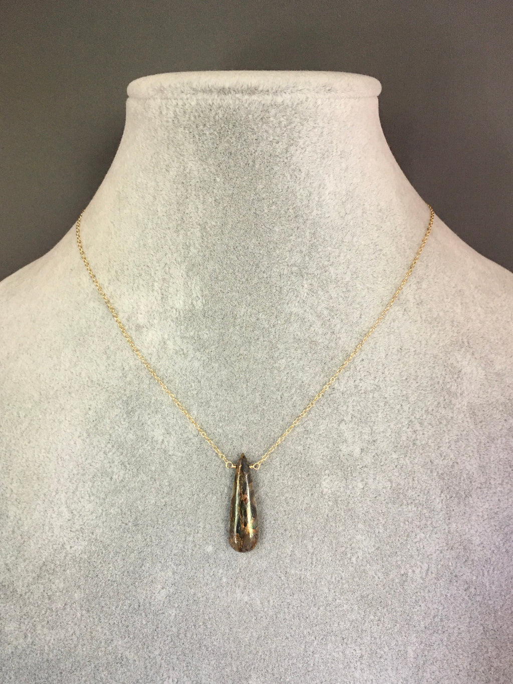 Bronze Abalone Teardrop Pendant Necklace on Gold Chain