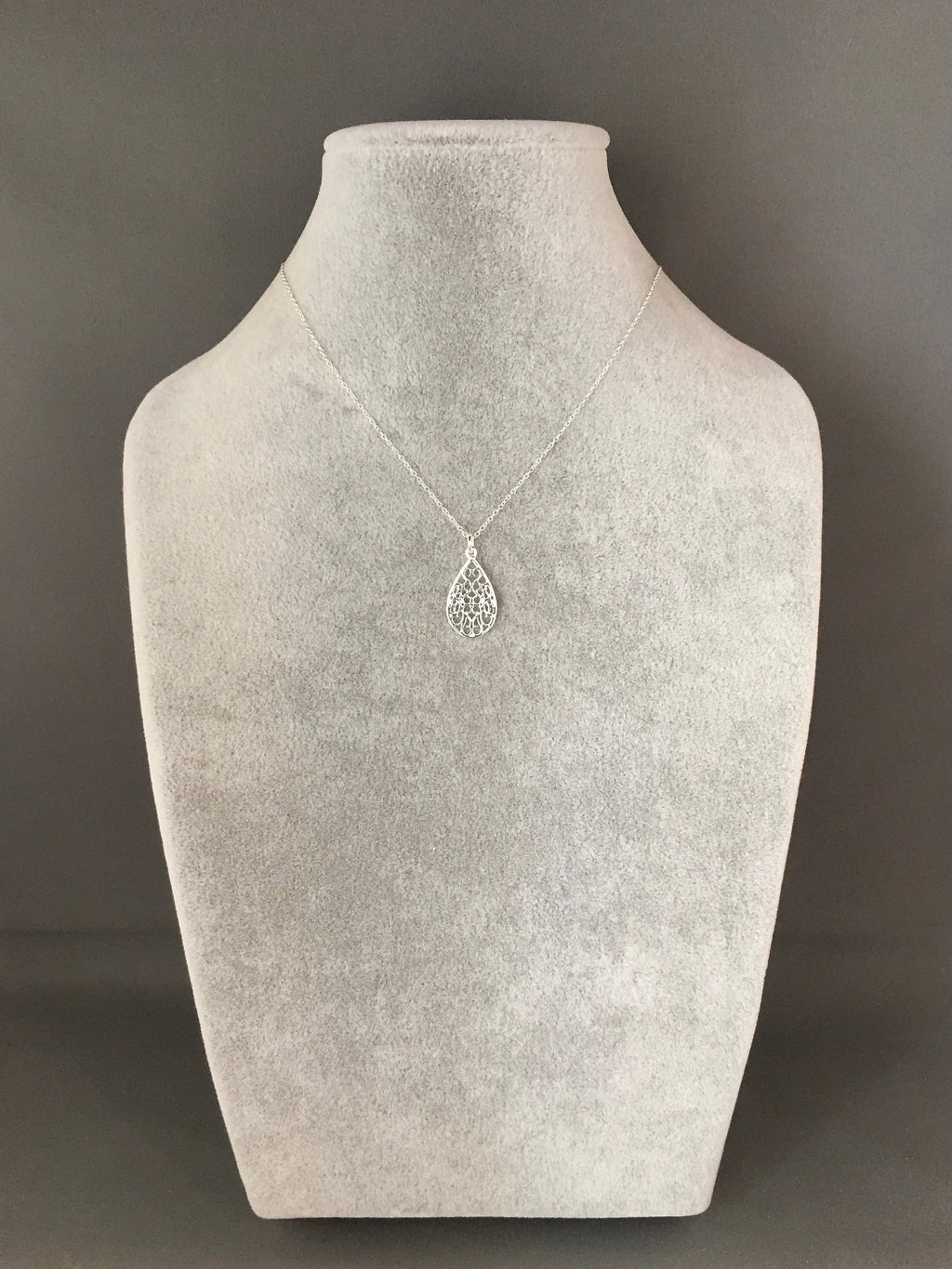 Sterling Silver Filigree Teardrop Pendant Necklace