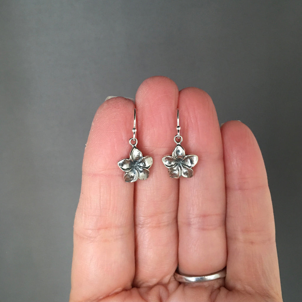 Bali Sterling Silver Plumeria Flower Charm Dangle Earrings