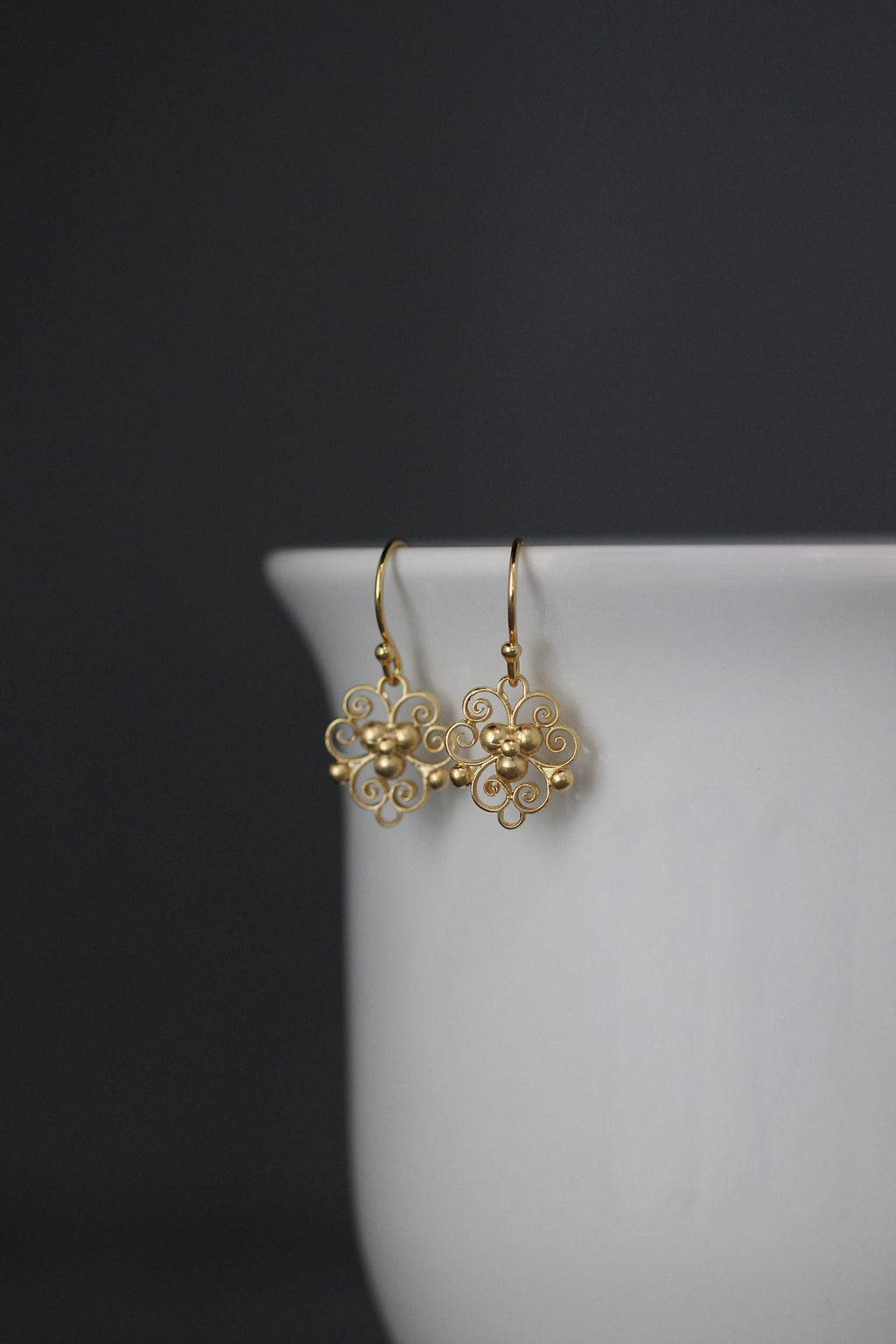 Gold Vermeil Filigree Charm Dangle Earrings