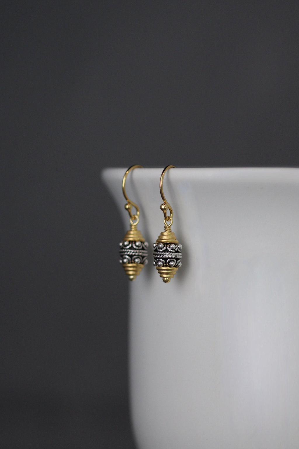 Mixed Metal Bali Silver and Gold Vermeil Bead Dangle Earrings