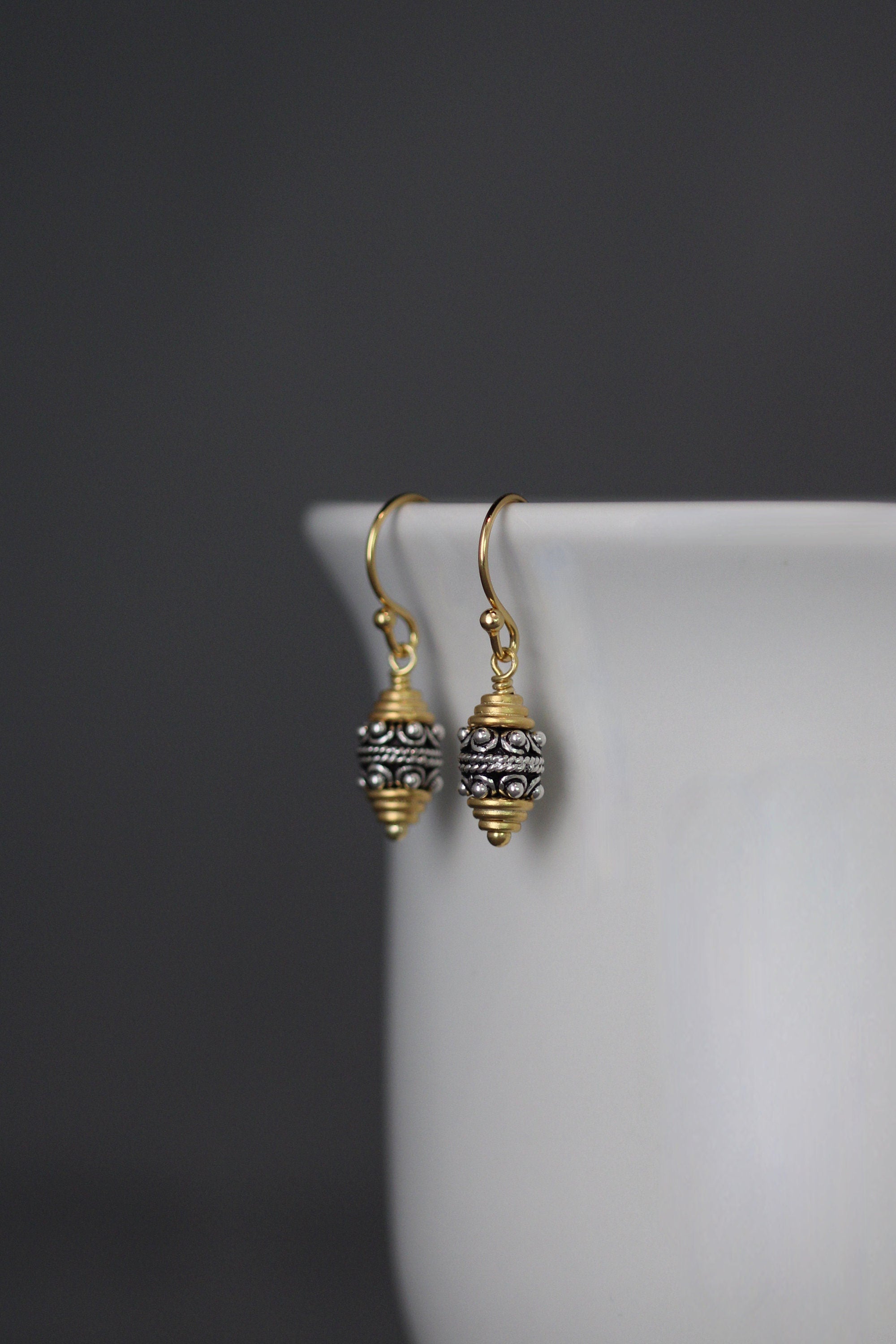 Mixed Metal Bali Silver and Gold Vermeil Bead Dangle Earrings