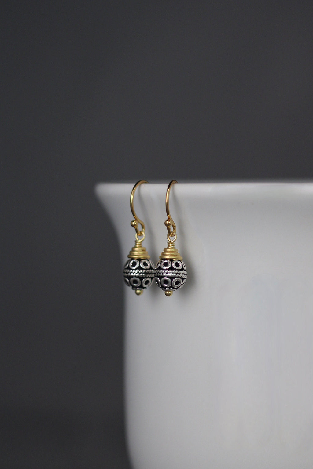 Bali Sterling Silver Bead Earrings with Gold Vermeil Caps and Earwires