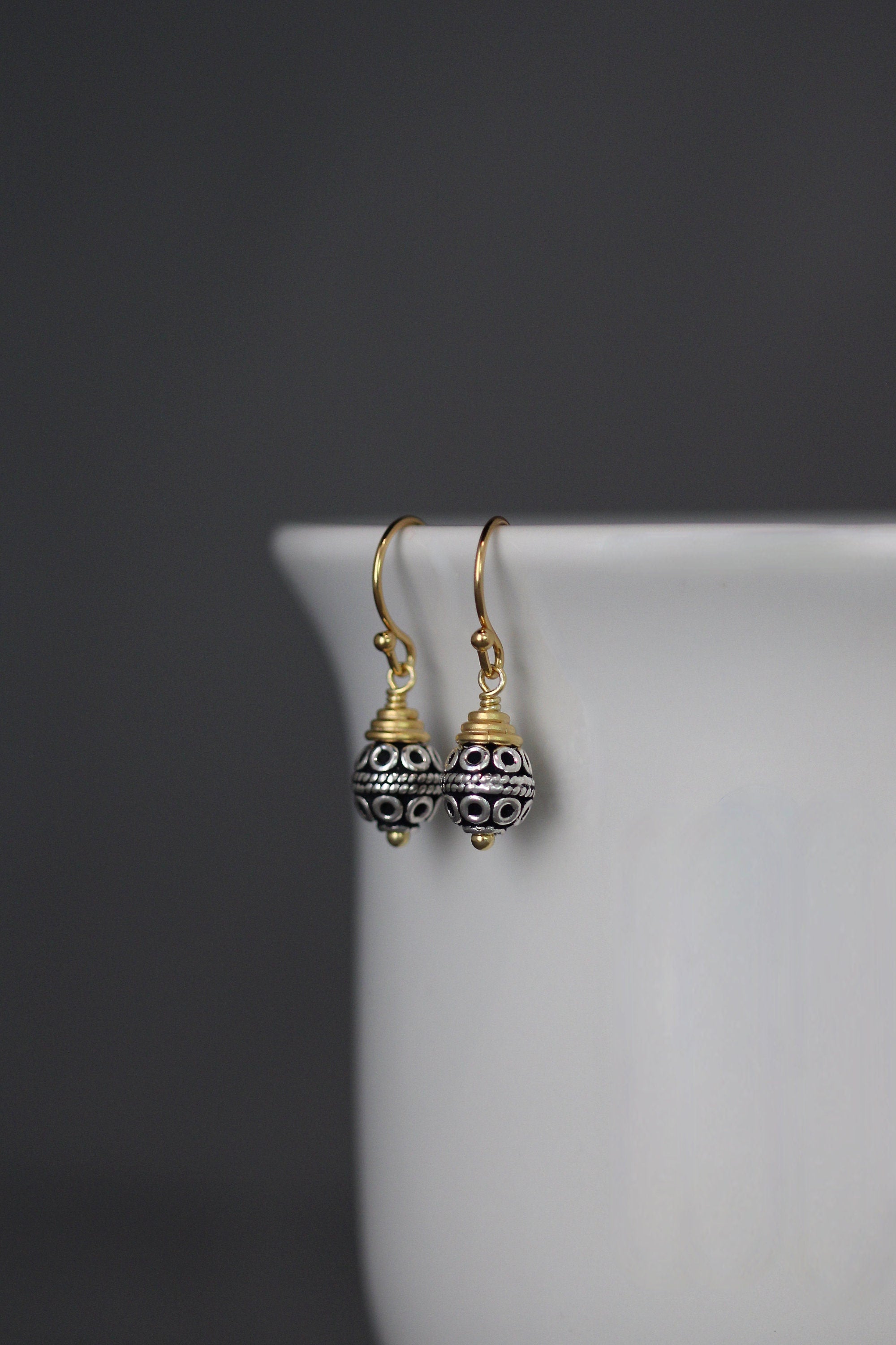Bali Sterling Silver Bead Earrings with Gold Vermeil Caps and Earwires