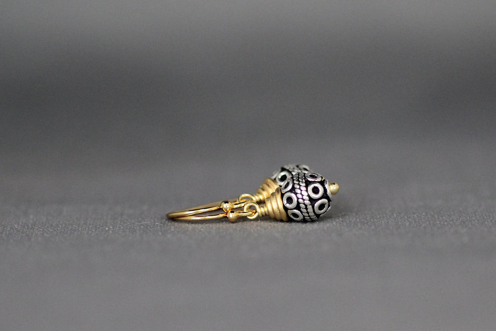 Bali Sterling Silver Bead Earrings with Gold Vermeil Caps and Earwires