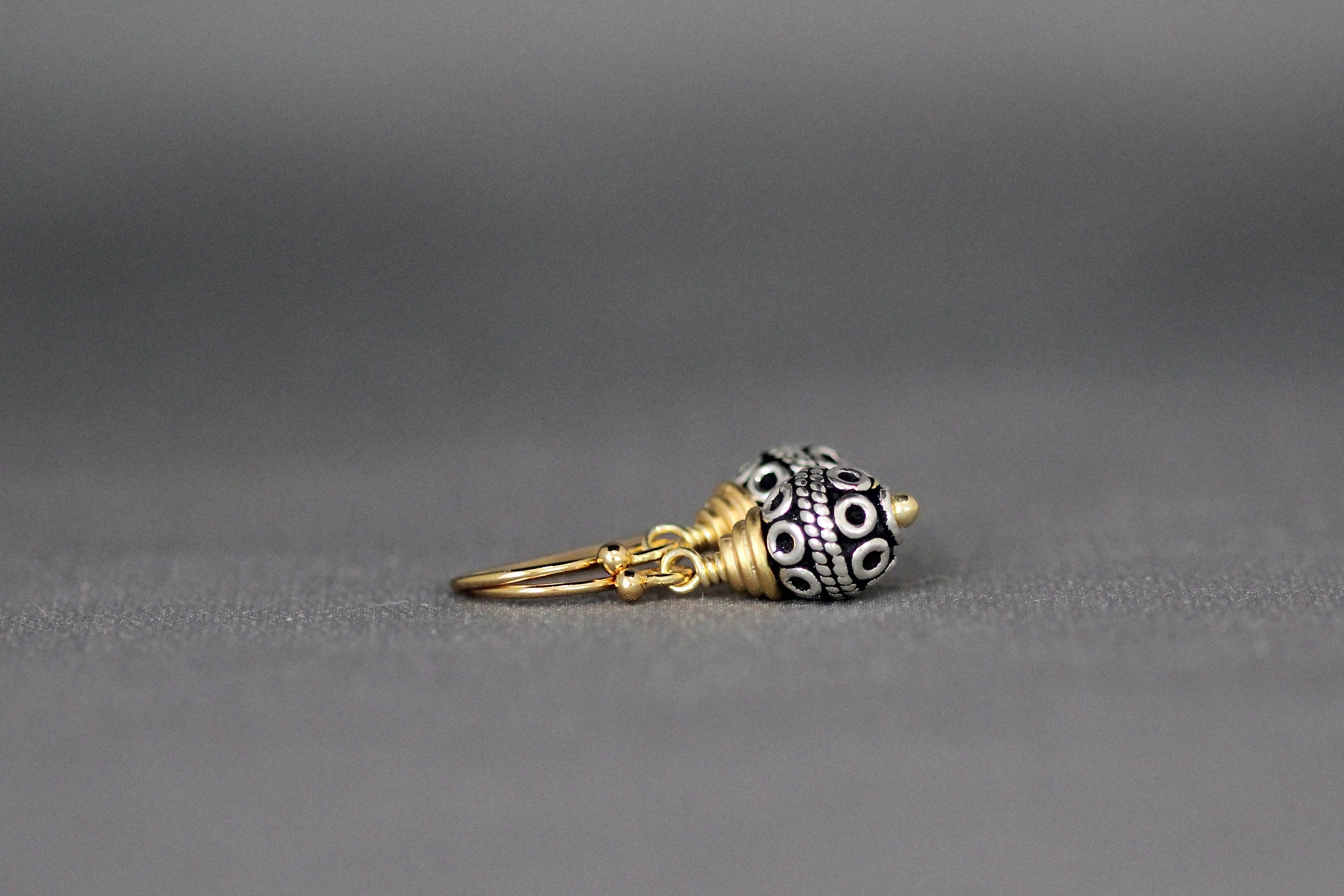 Bali Sterling Silver Bead Earrings with Gold Vermeil Caps and Earwires