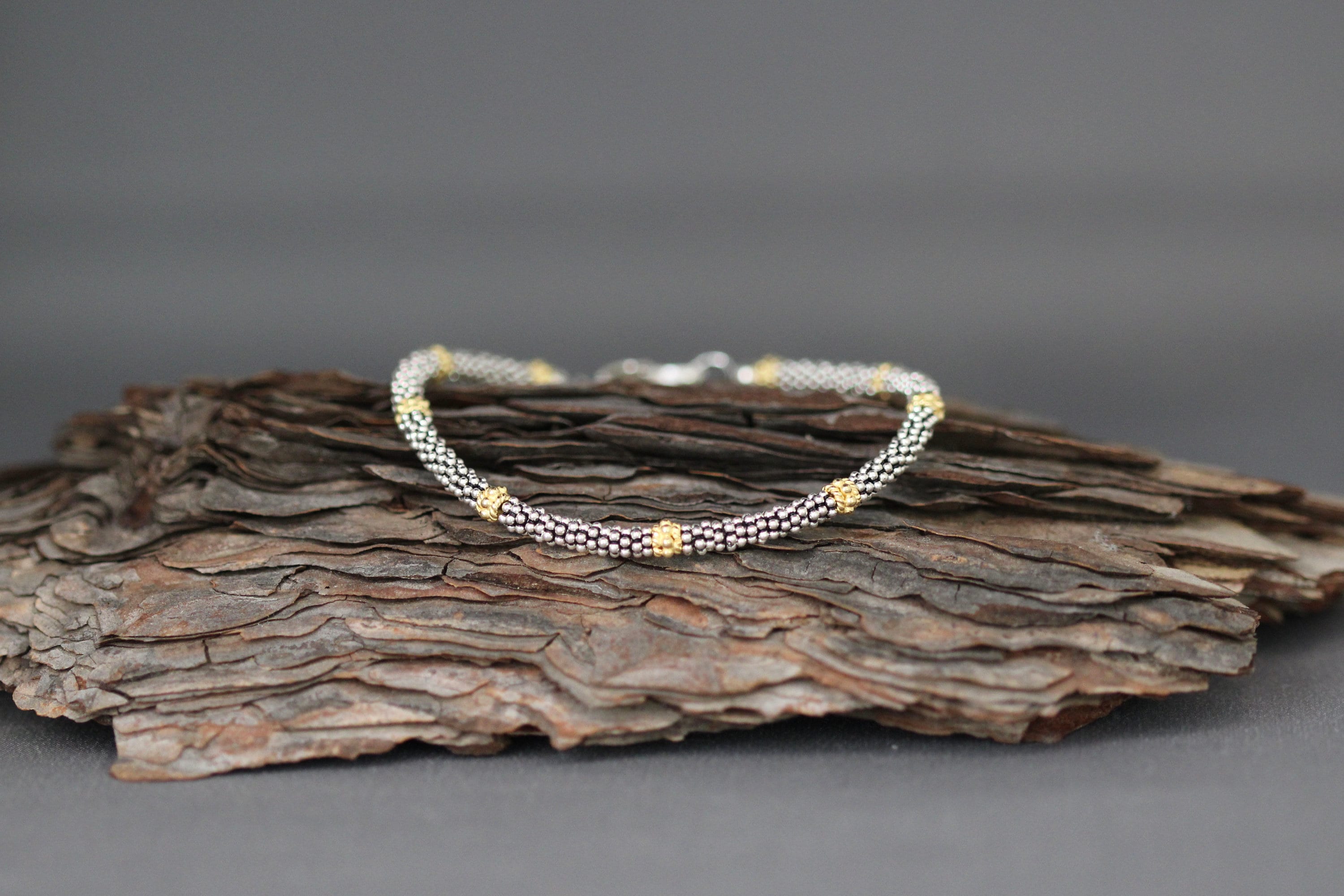 Bali Sterling Silver and Gold Vermeil Beaded Mixed Metal Bracelet
