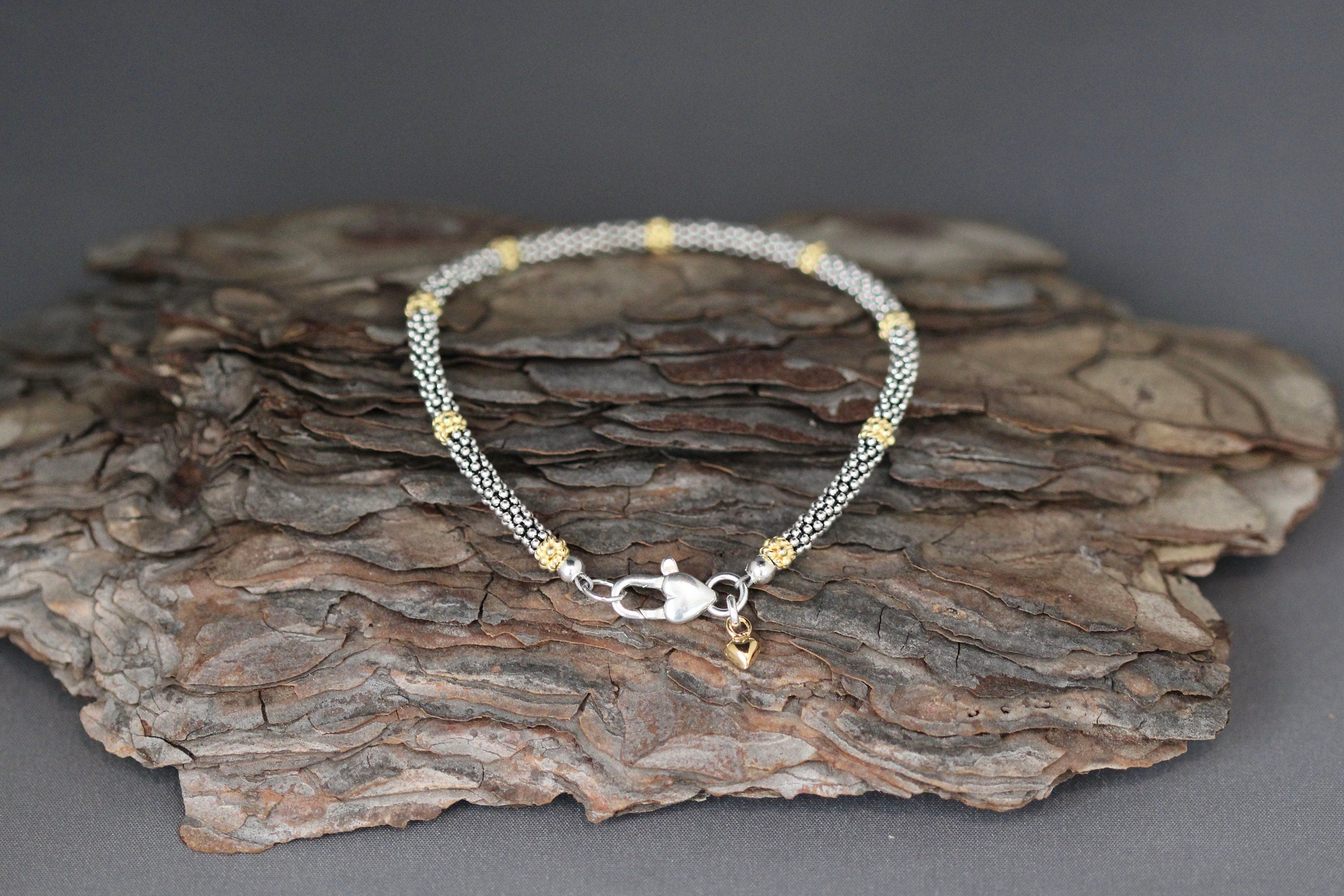 Bali Sterling Silver and Gold Vermeil Beaded Mixed Metal Bracelet
