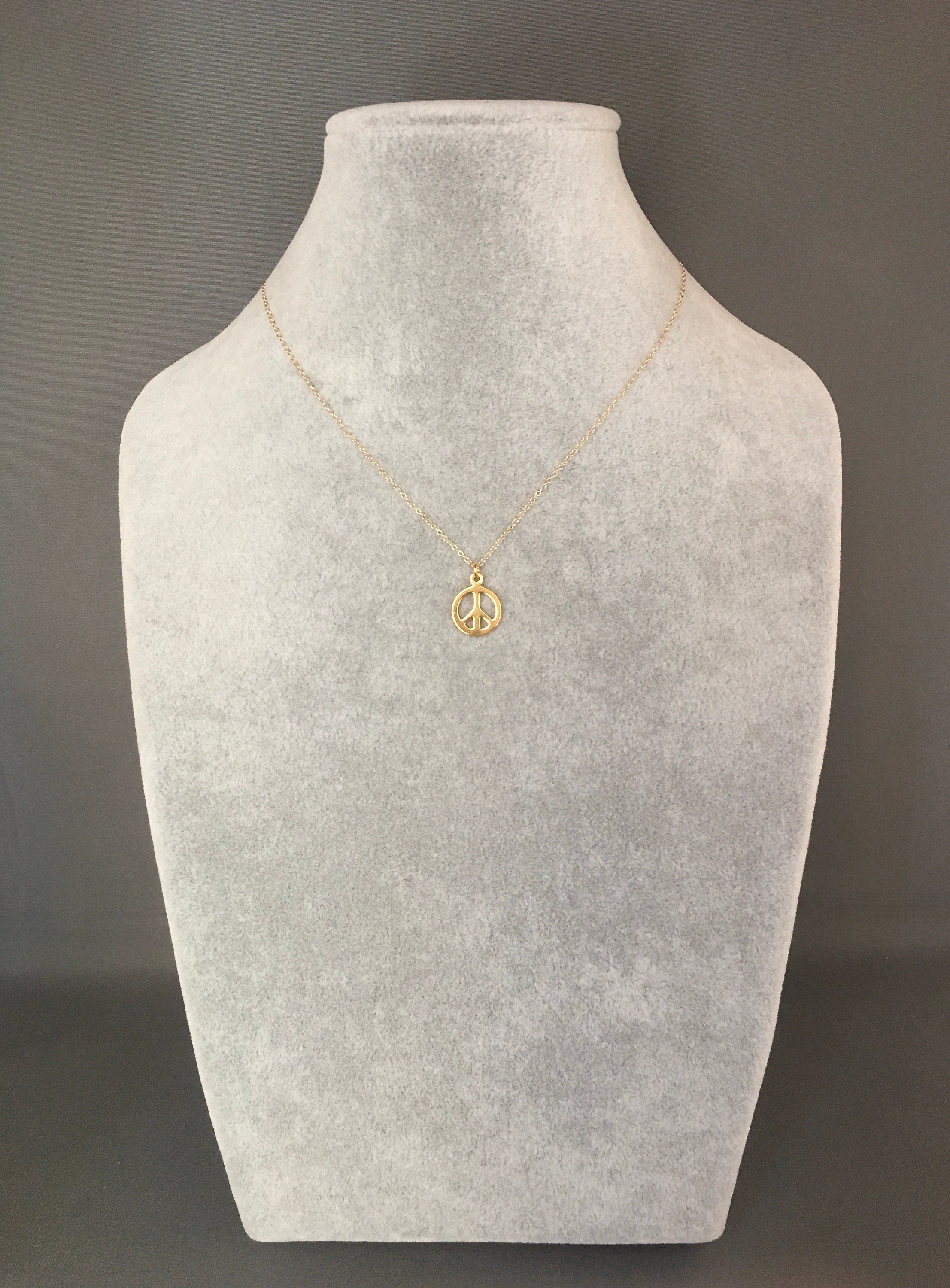 Gold Vermeil Peace Sign Charm Pendant Necklace
