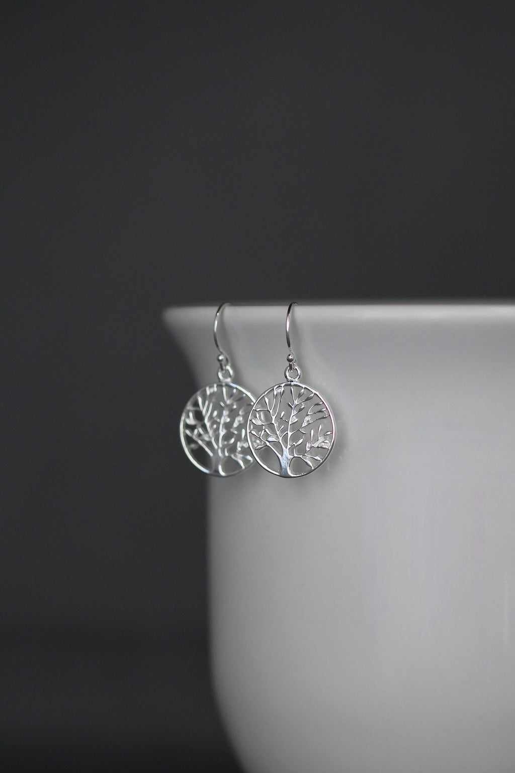 Bright Sterling Silver Tree of Life Dangle Earrings