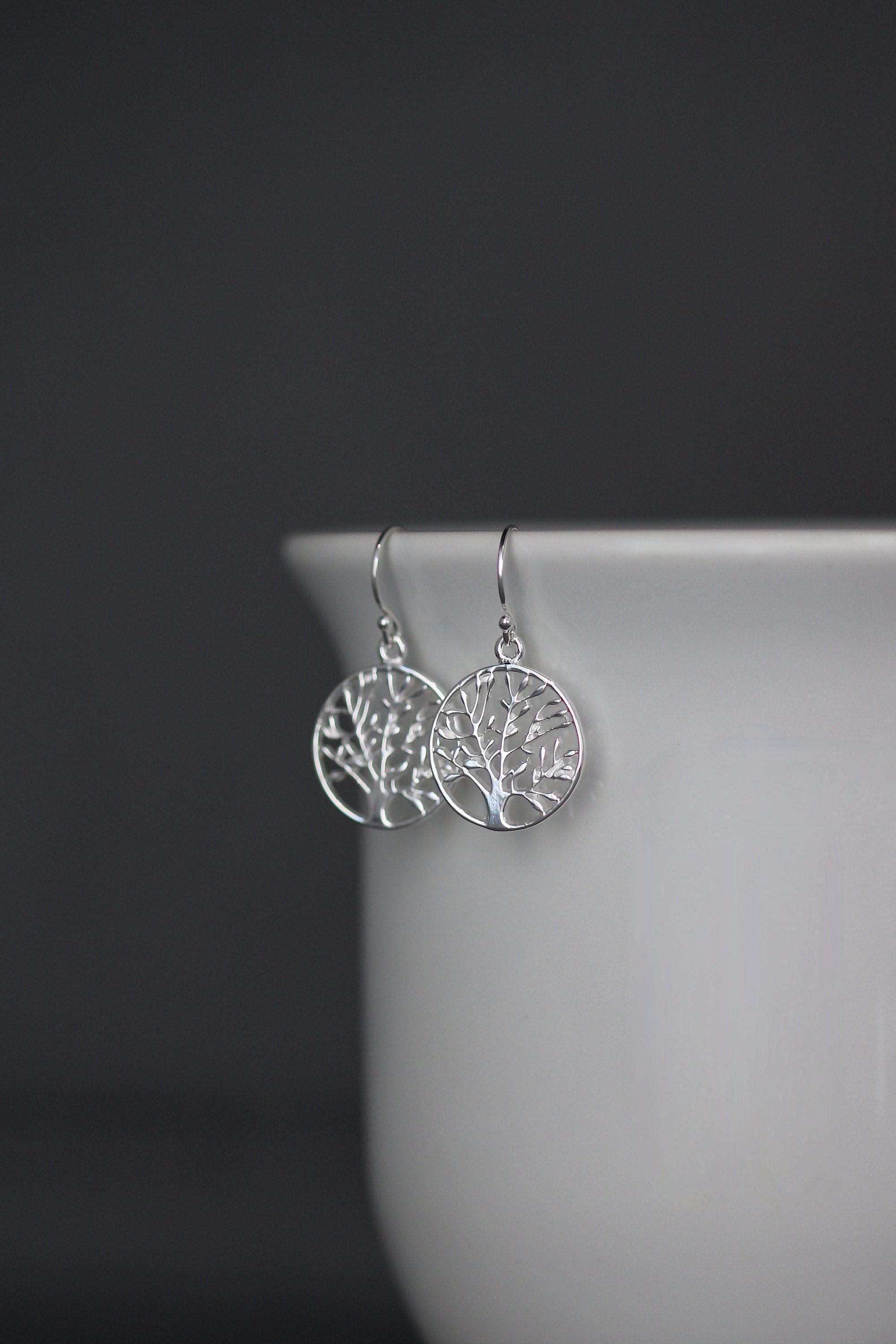 Bright Sterling Silver Tree of Life Dangle Earrings