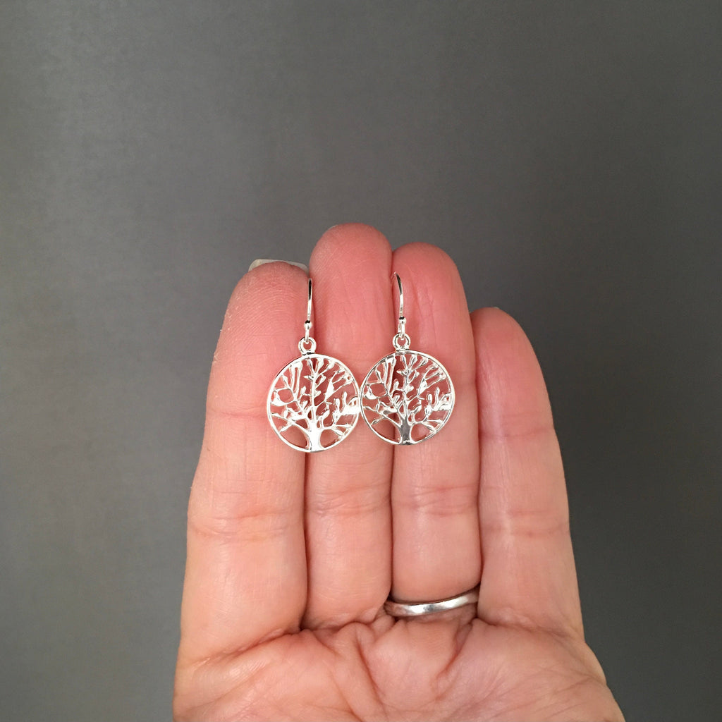 Bright Sterling Silver Tree of Life Dangle Earrings