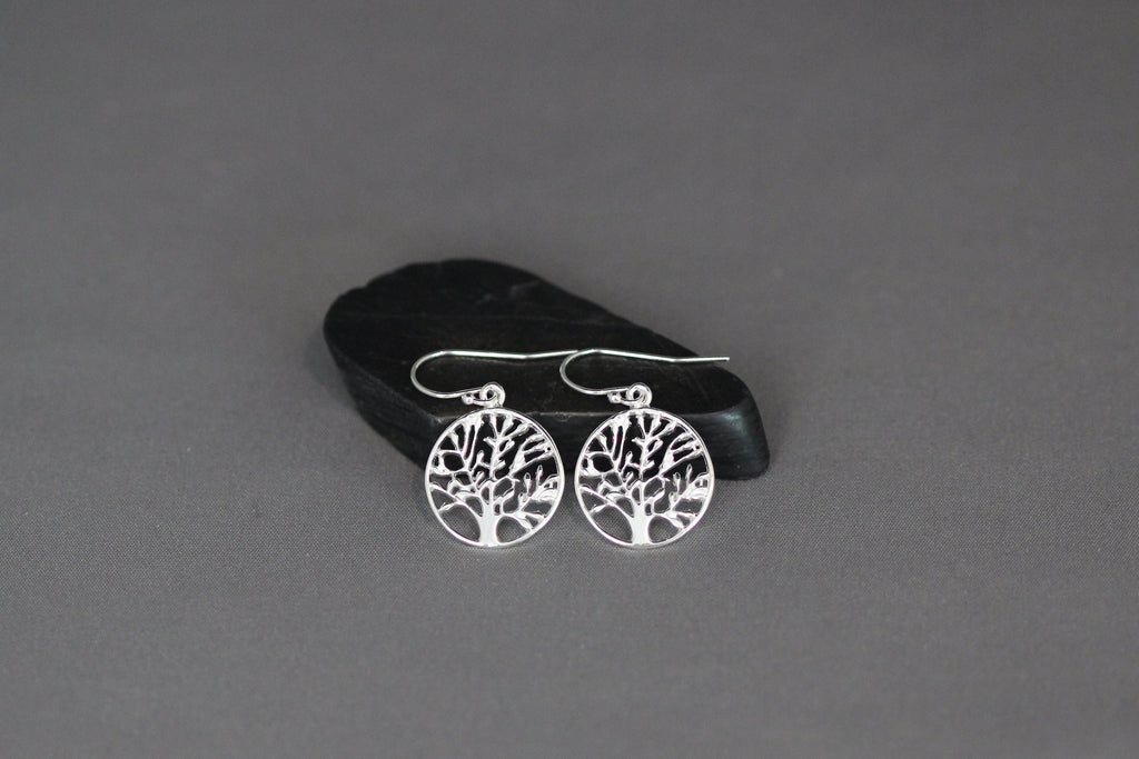 Bright Sterling Silver Tree of Life Dangle Earrings