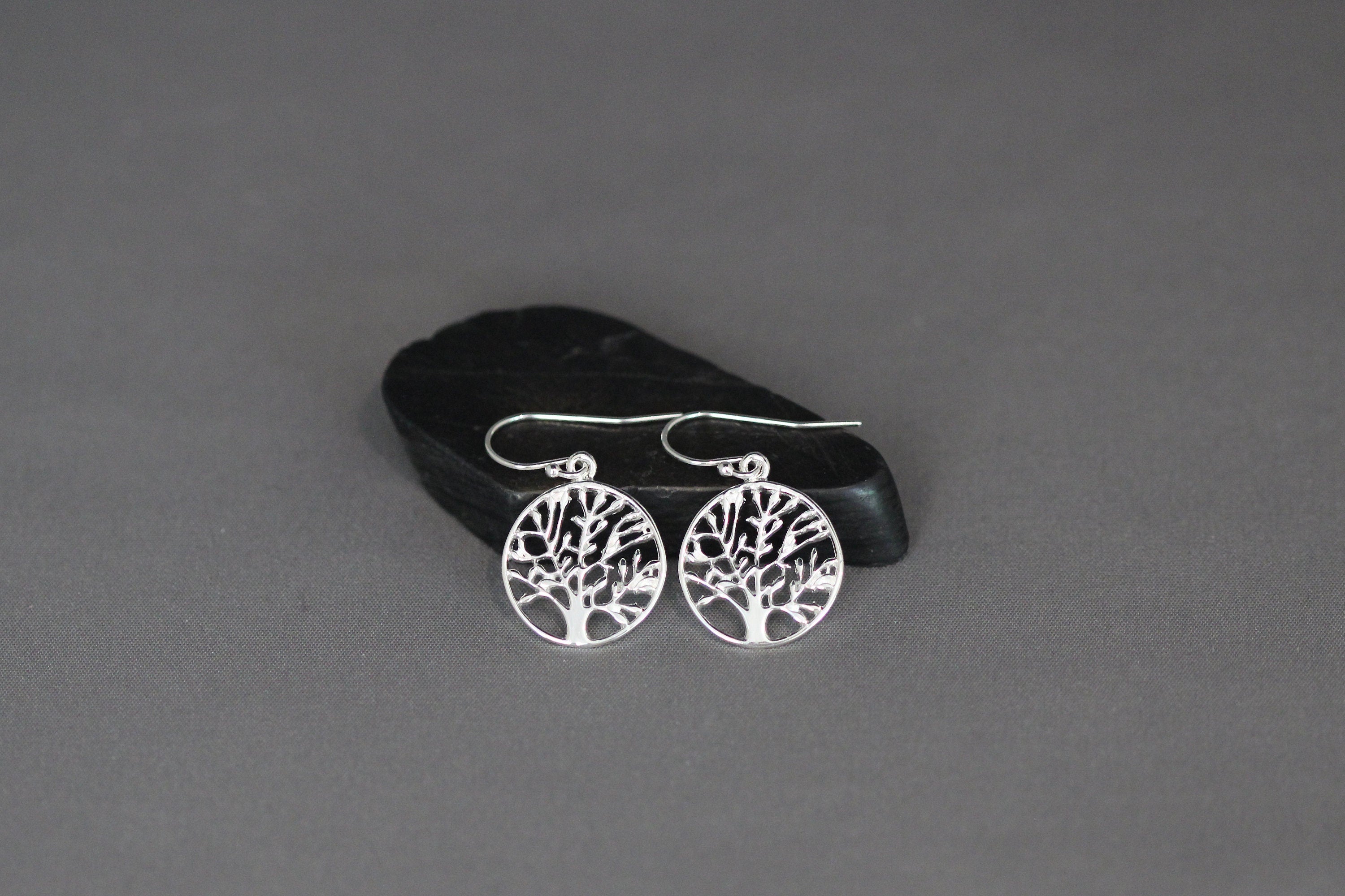 Bright Sterling Silver Tree of Life Dangle Earrings