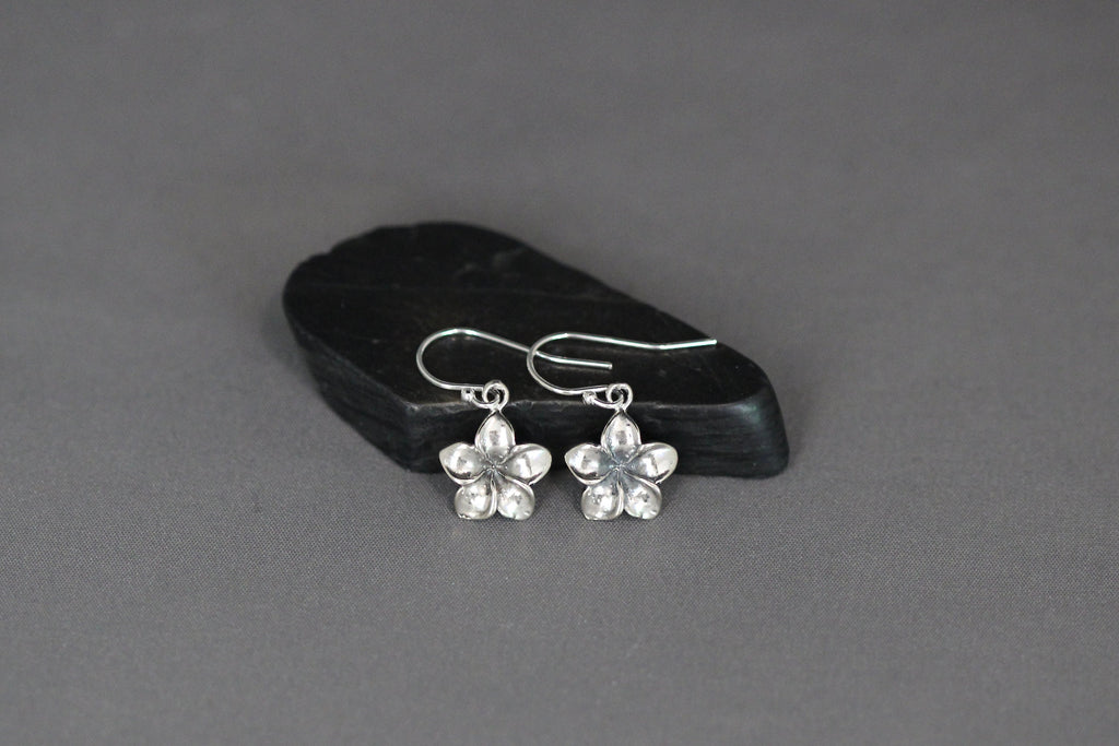 Bali Sterling Silver Plumeria Flower Charm Dangle Earrings