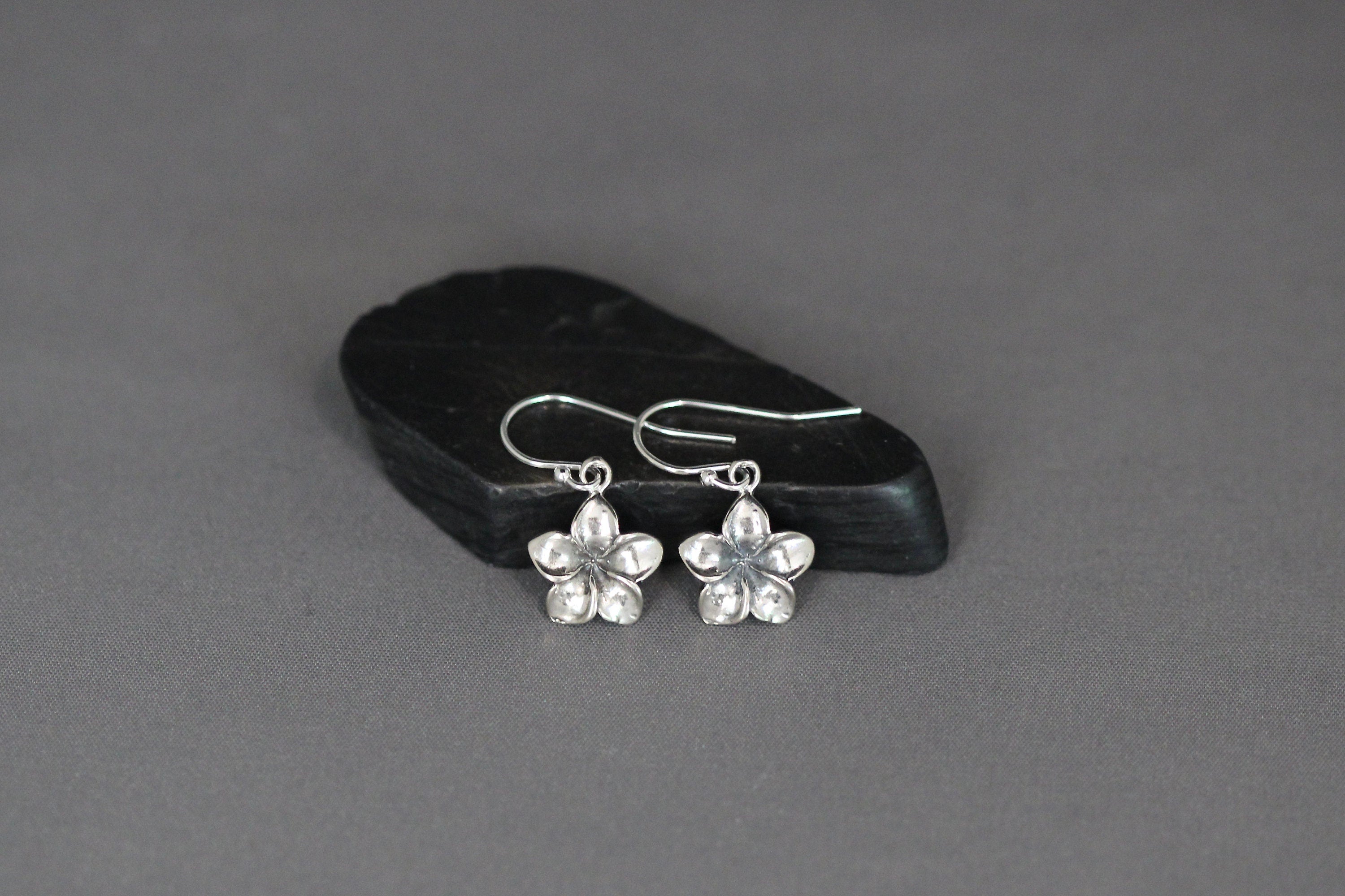 Bali Sterling Silver Plumeria Flower Charm Dangle Earrings