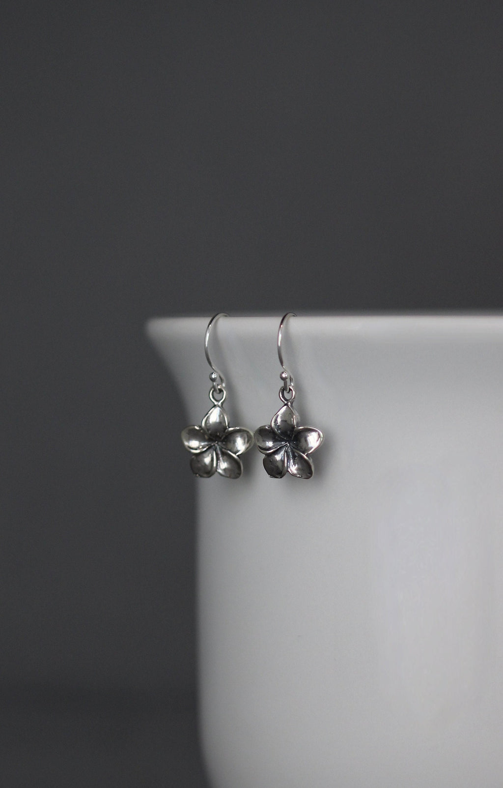 Bali Sterling Silver Plumeria Flower Charm Dangle Earrings