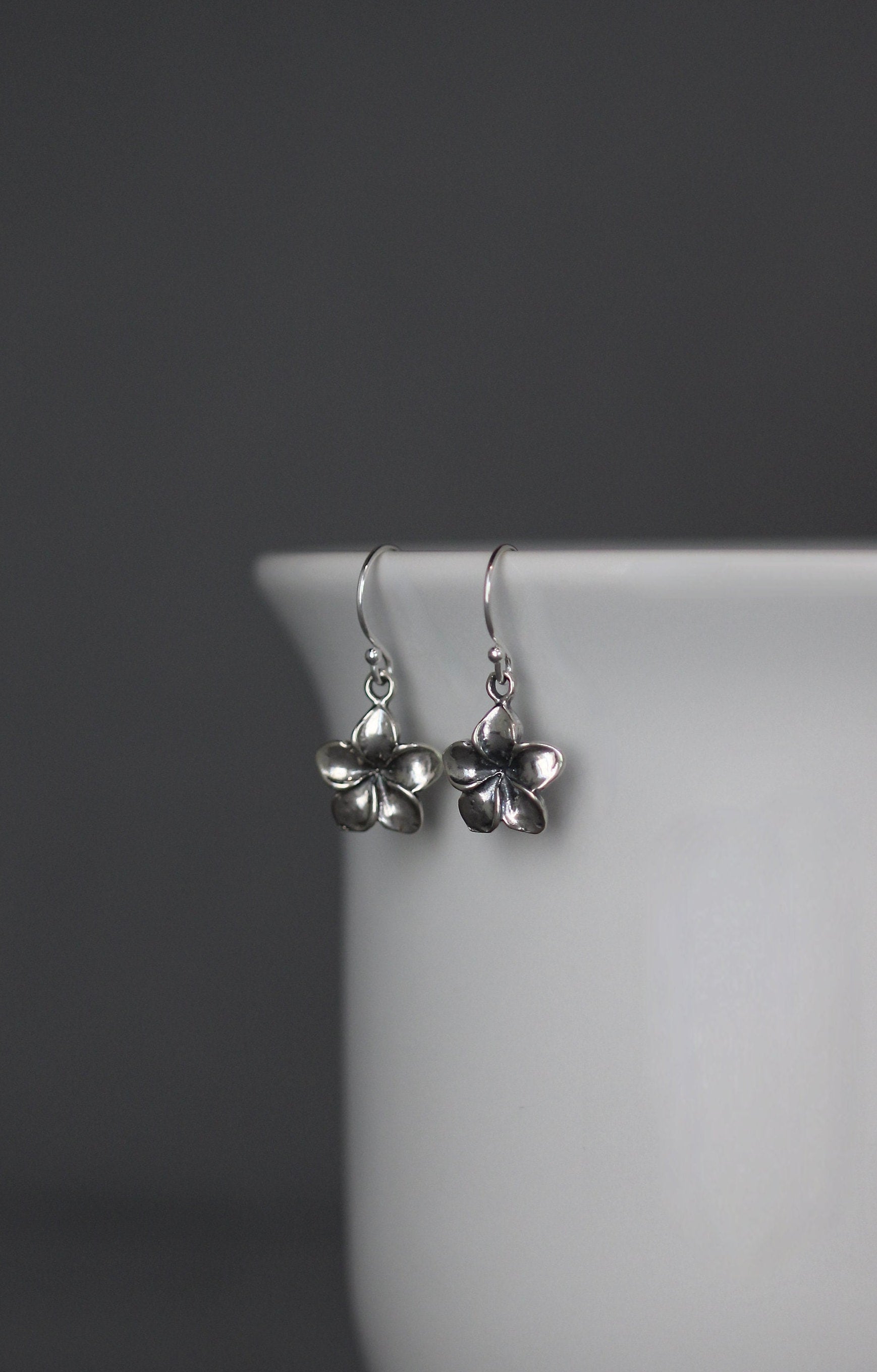 Bali Sterling Silver Plumeria Flower Charm Dangle Earrings