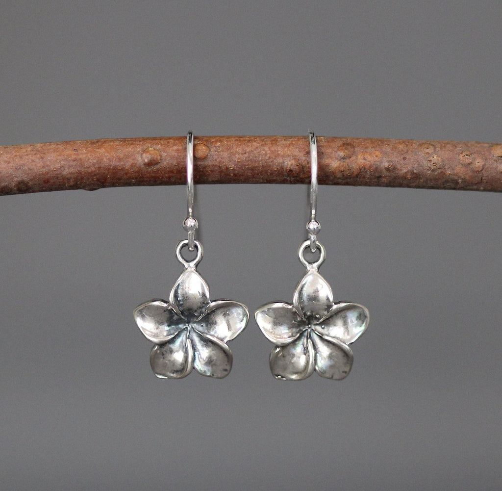 Bali Sterling Silver Plumeria Flower Charm Dangle Earrings