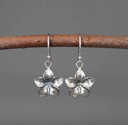 Bali Sterling Silver Plumeria Flower Charm Dangle Earrings
