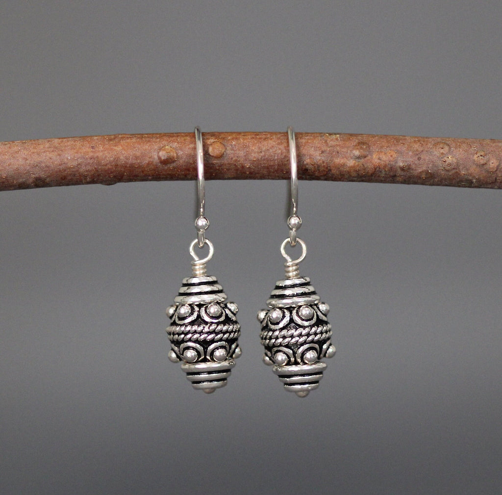 Mixed Metal Bali Silver and Gold Vermeil Bead Dangle Earrings
