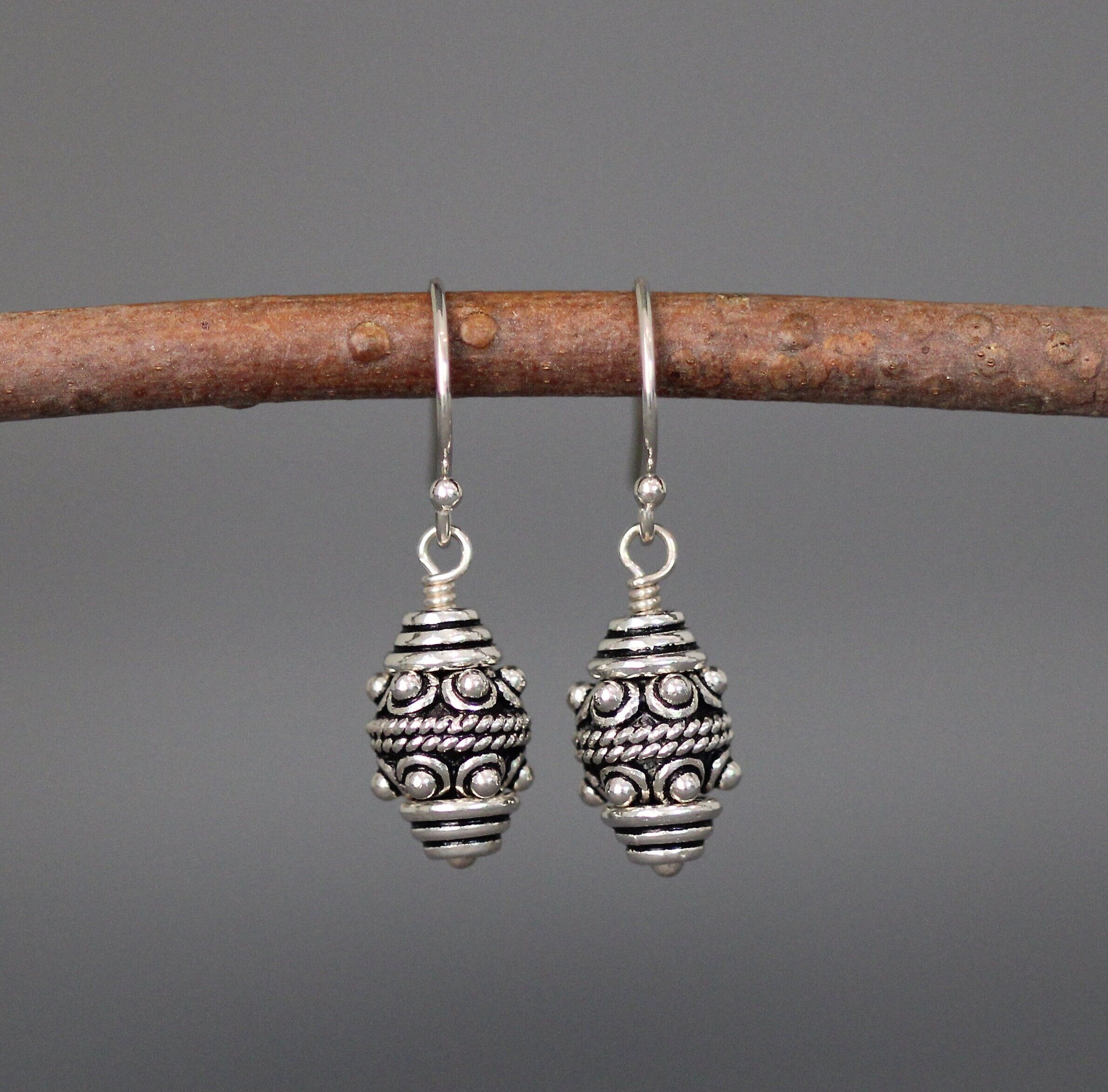 Mixed Metal Bali Silver and Gold Vermeil Bead Dangle Earrings