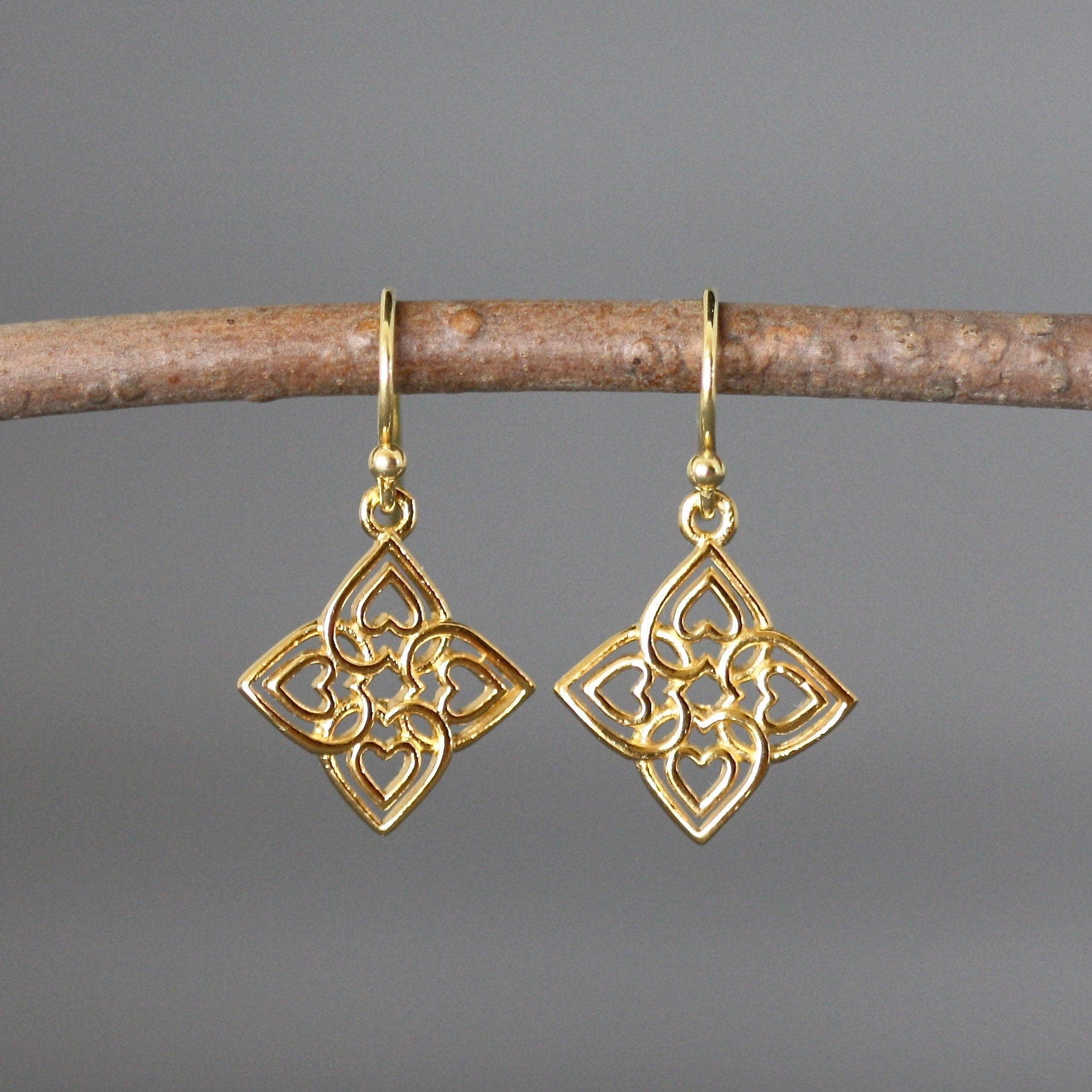 Gold Vermeil Celtic Filigree Charm Earrings
