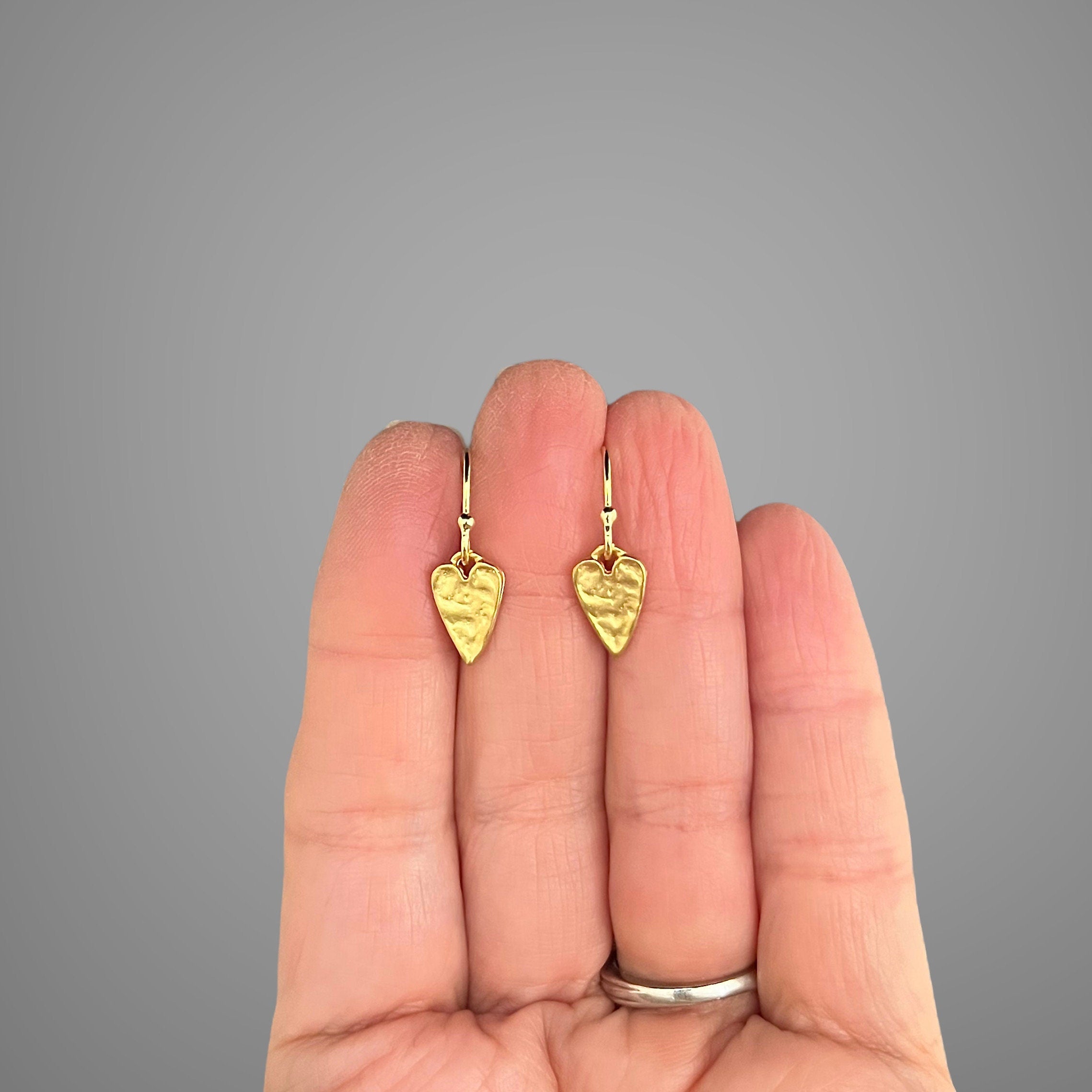 Hammered Gold Vermeil Heart Dangle Earrings