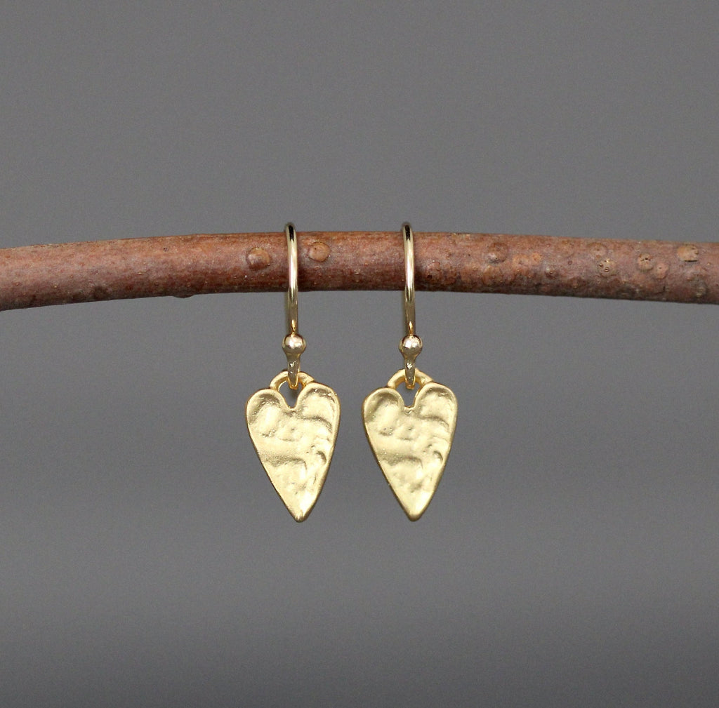 Hammered Gold Vermeil Heart Dangle Earrings