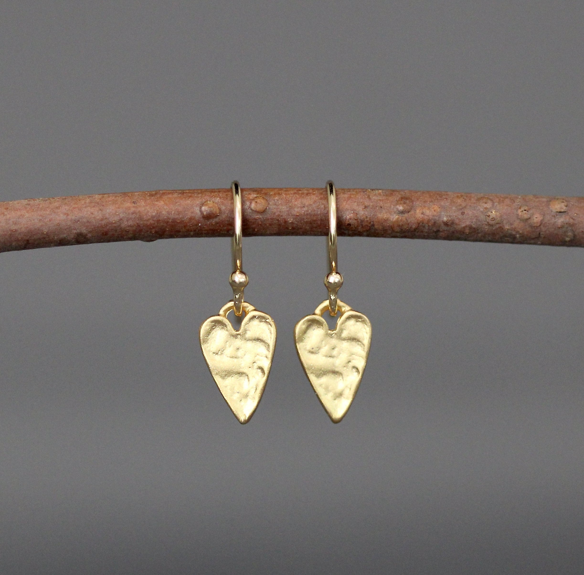 Hammered Gold Vermeil Heart Dangle Earrings
