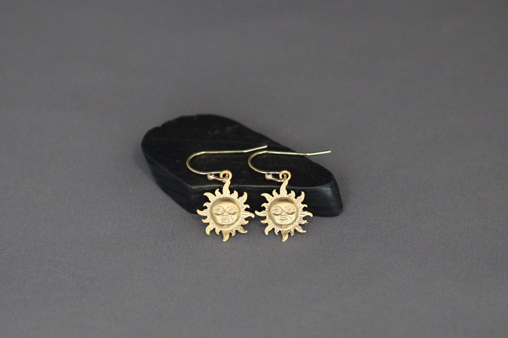 Matte Gold Vermeil Sun Charm Dangle Earrings