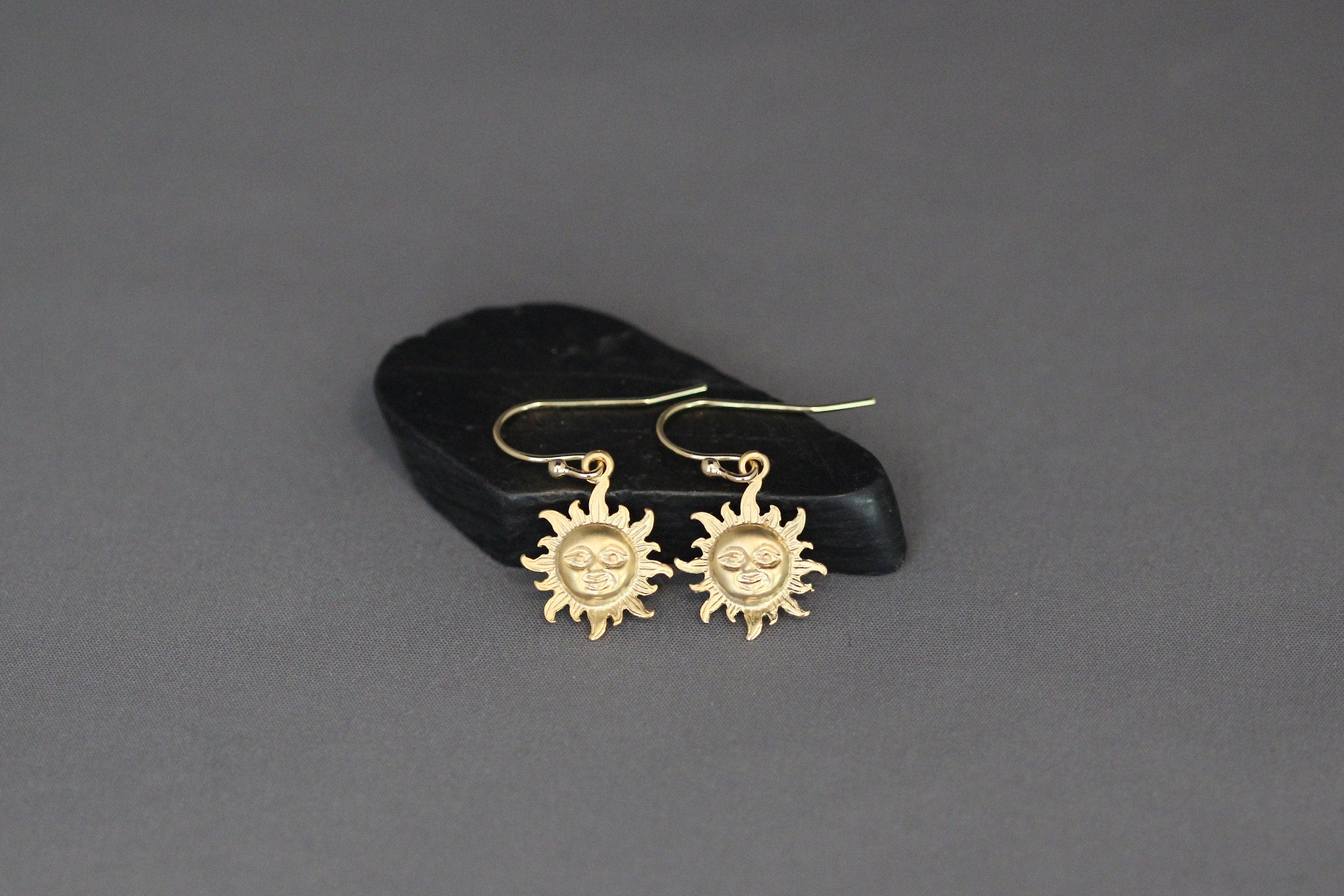 Matte Gold Vermeil Sun Charm Dangle Earrings