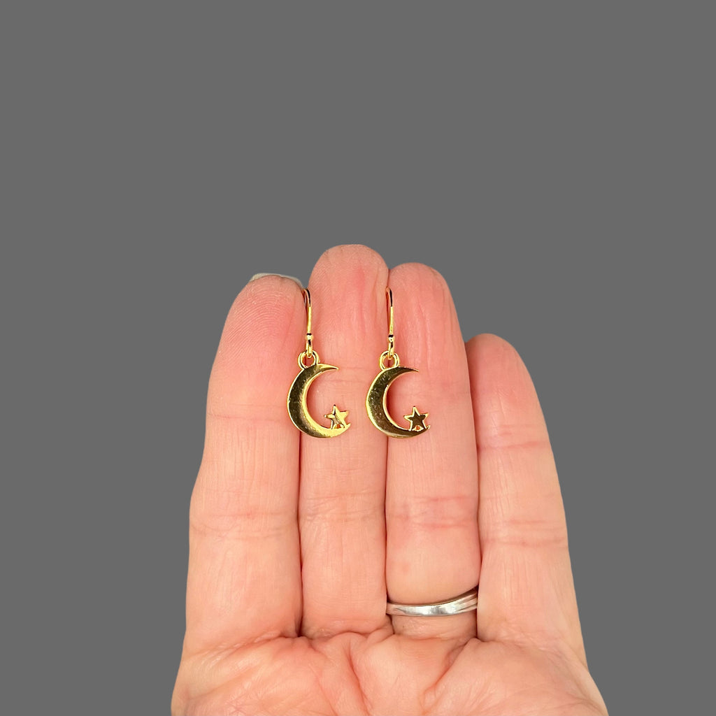 Gold Vermeil Moon and Star Charm Dangle Earrings