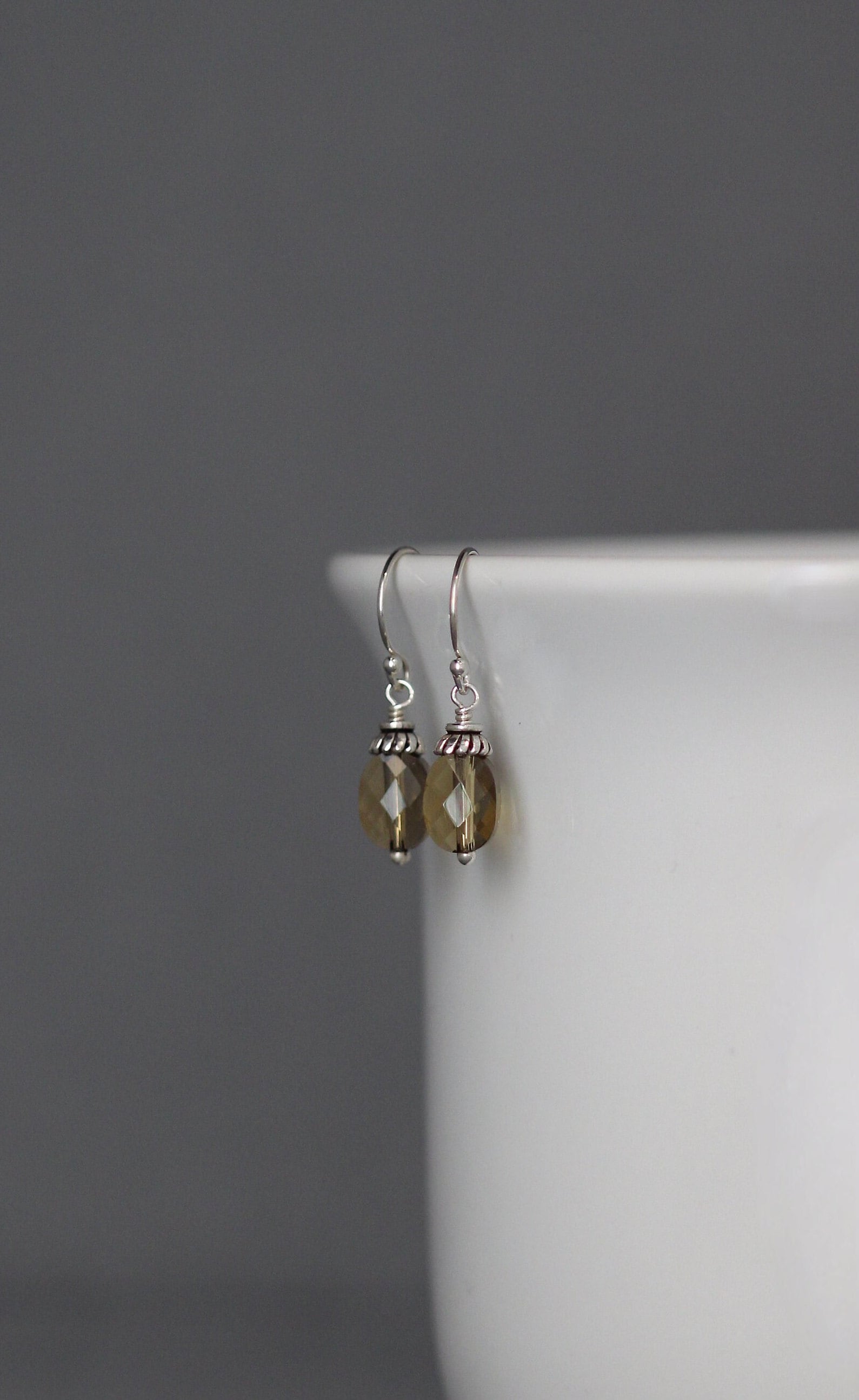 Whiskey Quartz Oval Dangle Earrings with Bali Silver Caps