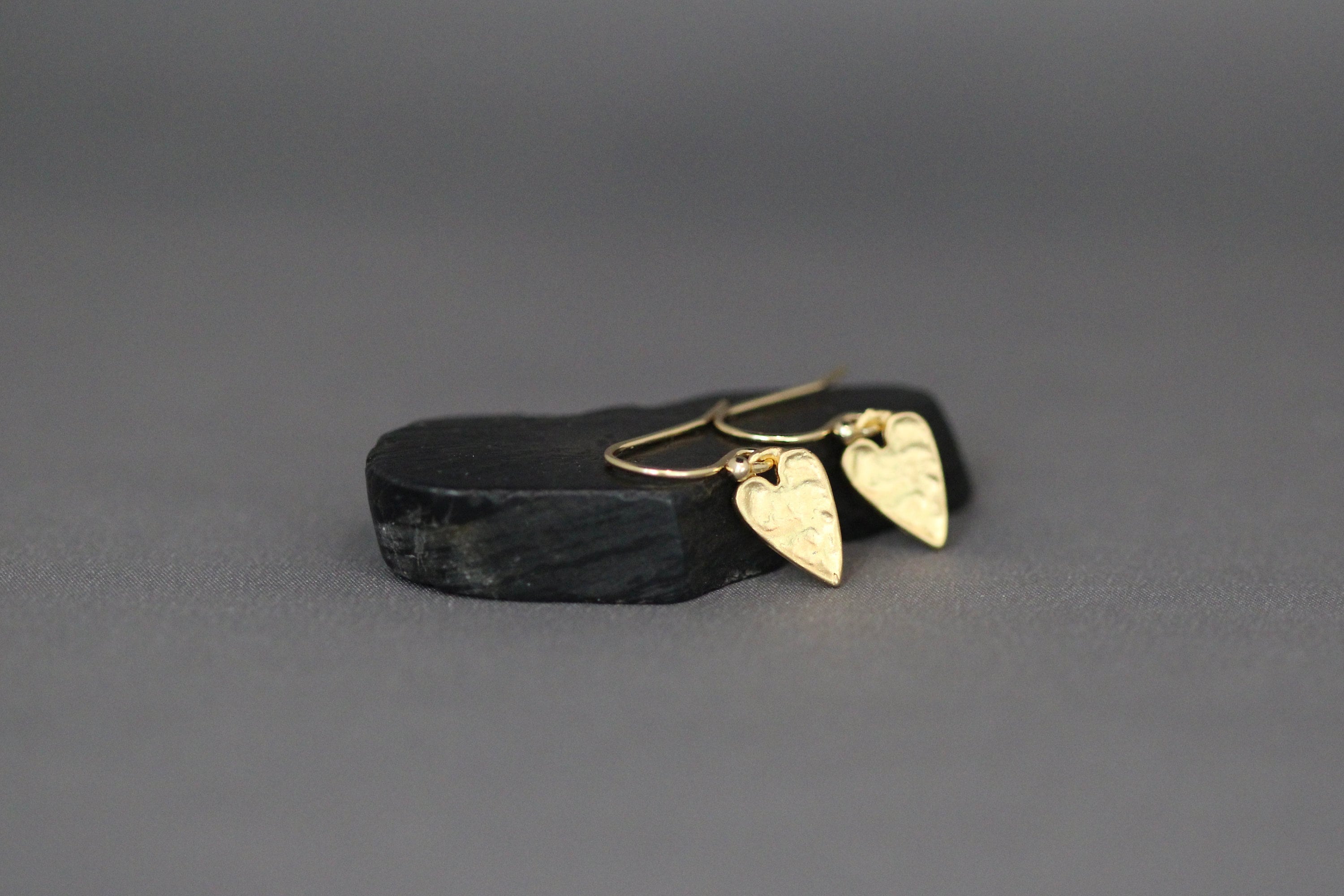 Hammered Gold Vermeil Heart Dangle Earrings