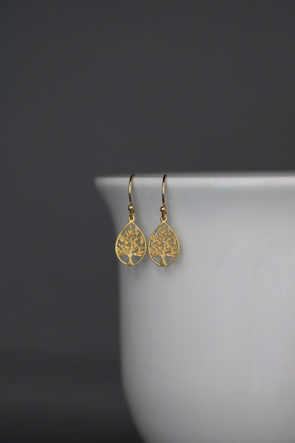 Gold Vermeil Tree of Life Teardrop Charm Dangle Earrings II