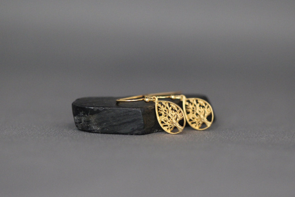 Gold Vermeil Tree of Life Teardrop Charm Dangle Earrings II