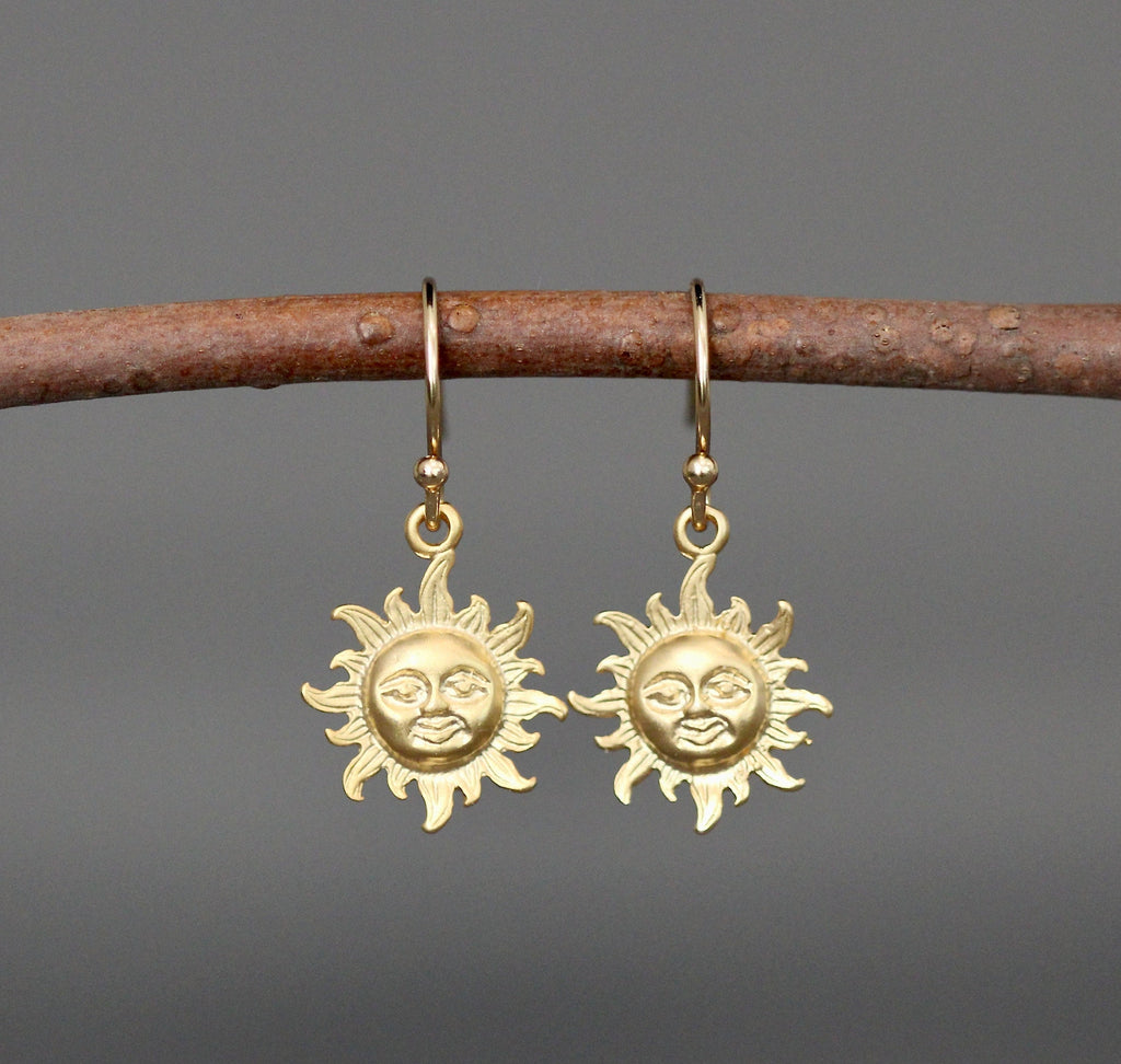 Matte Gold Vermeil Sun Charm Dangle Earrings
