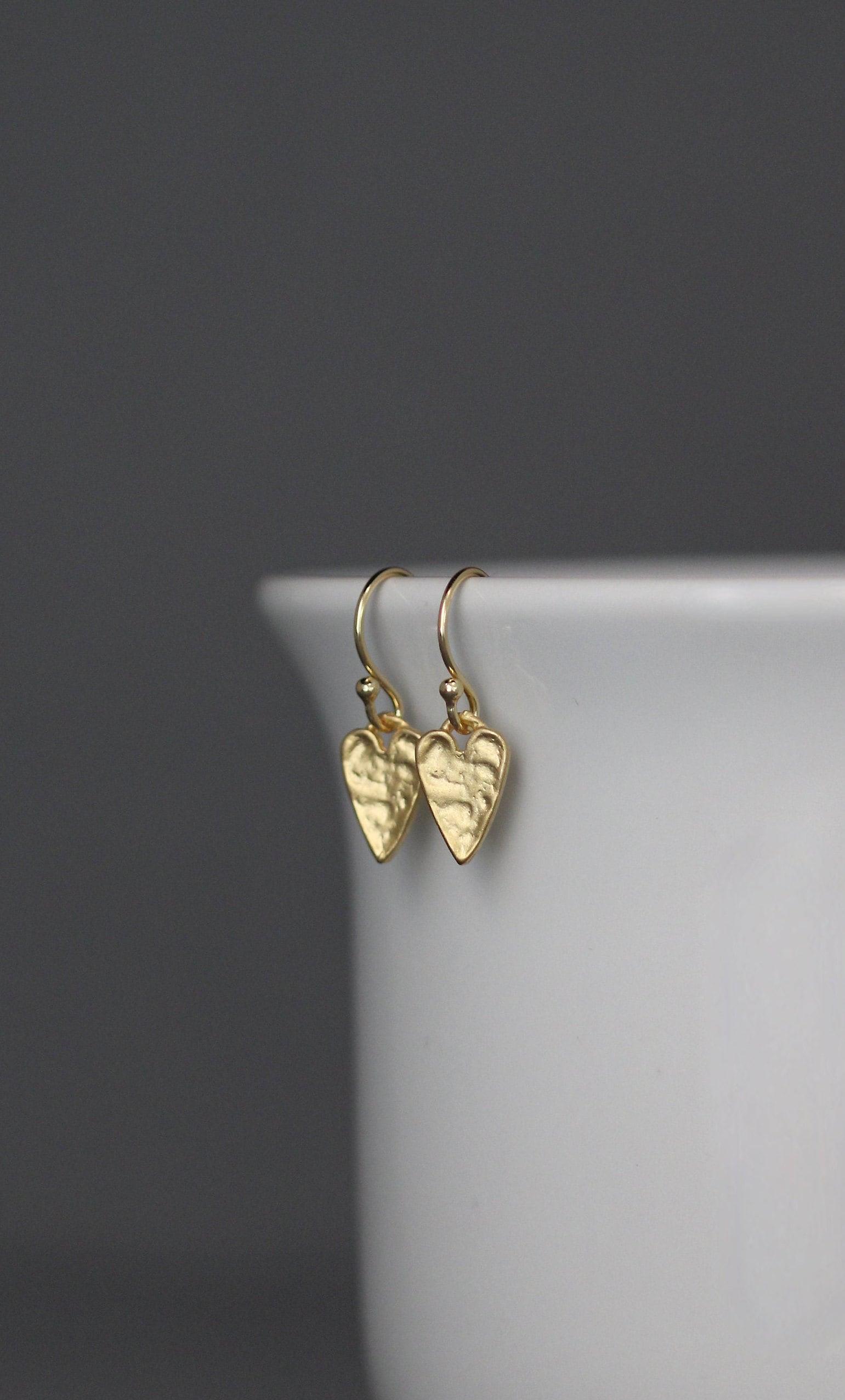Hammered Gold Vermeil Heart Dangle Earrings