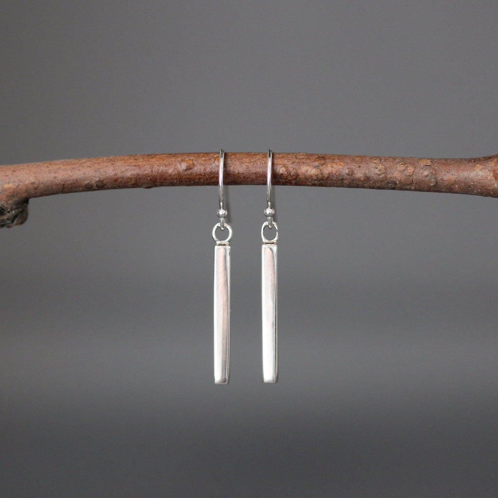 Simple Sterling Silver Stick Charm Dangle Earrings