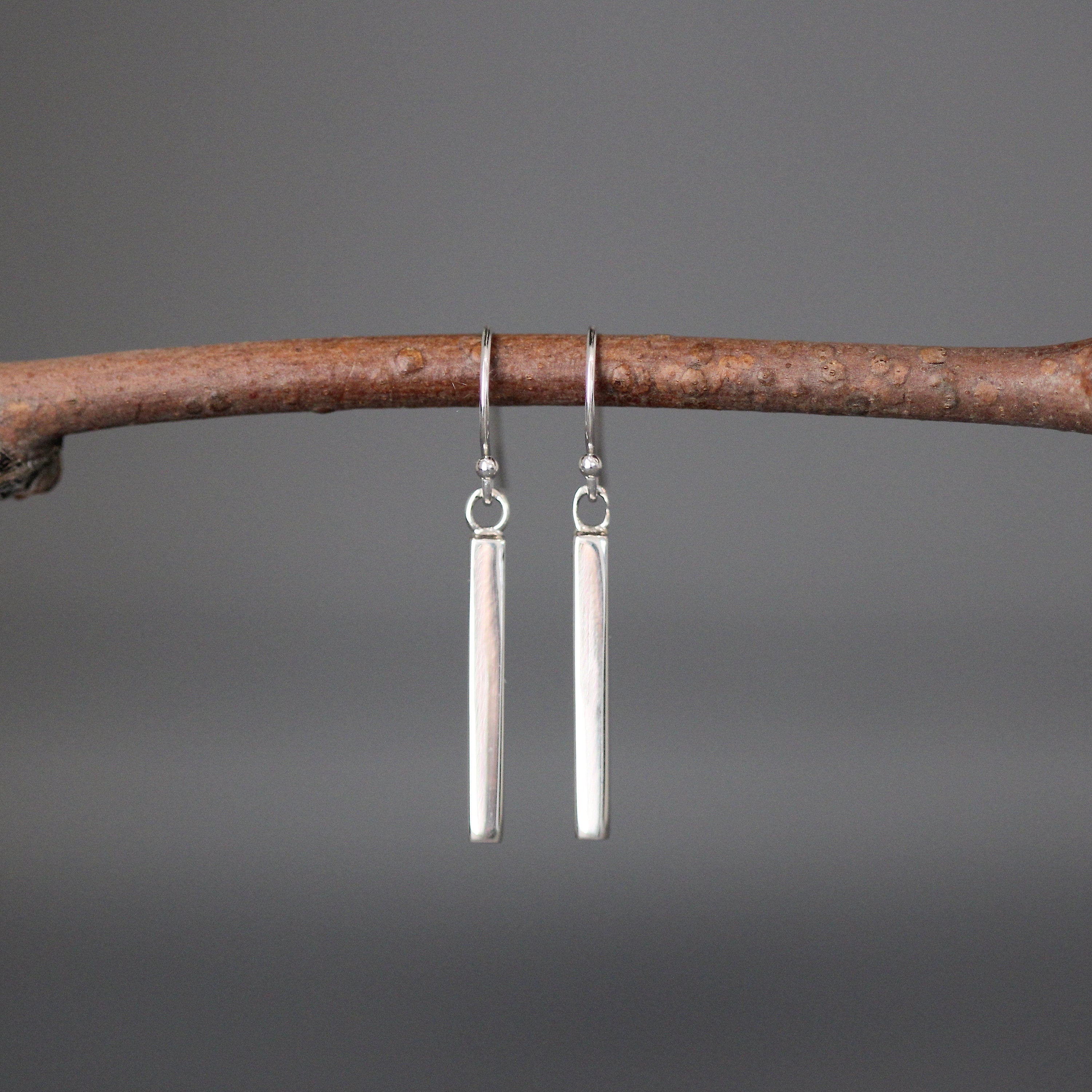 Simple Sterling Silver Stick Charm Dangle Earrings