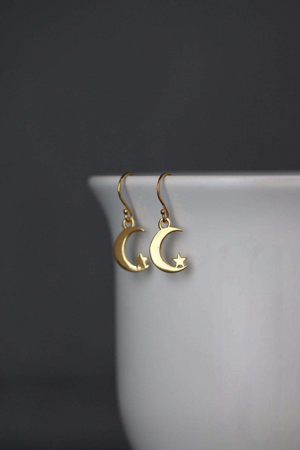 Gold Vermeil Moon and Star Charm Dangle Earrings