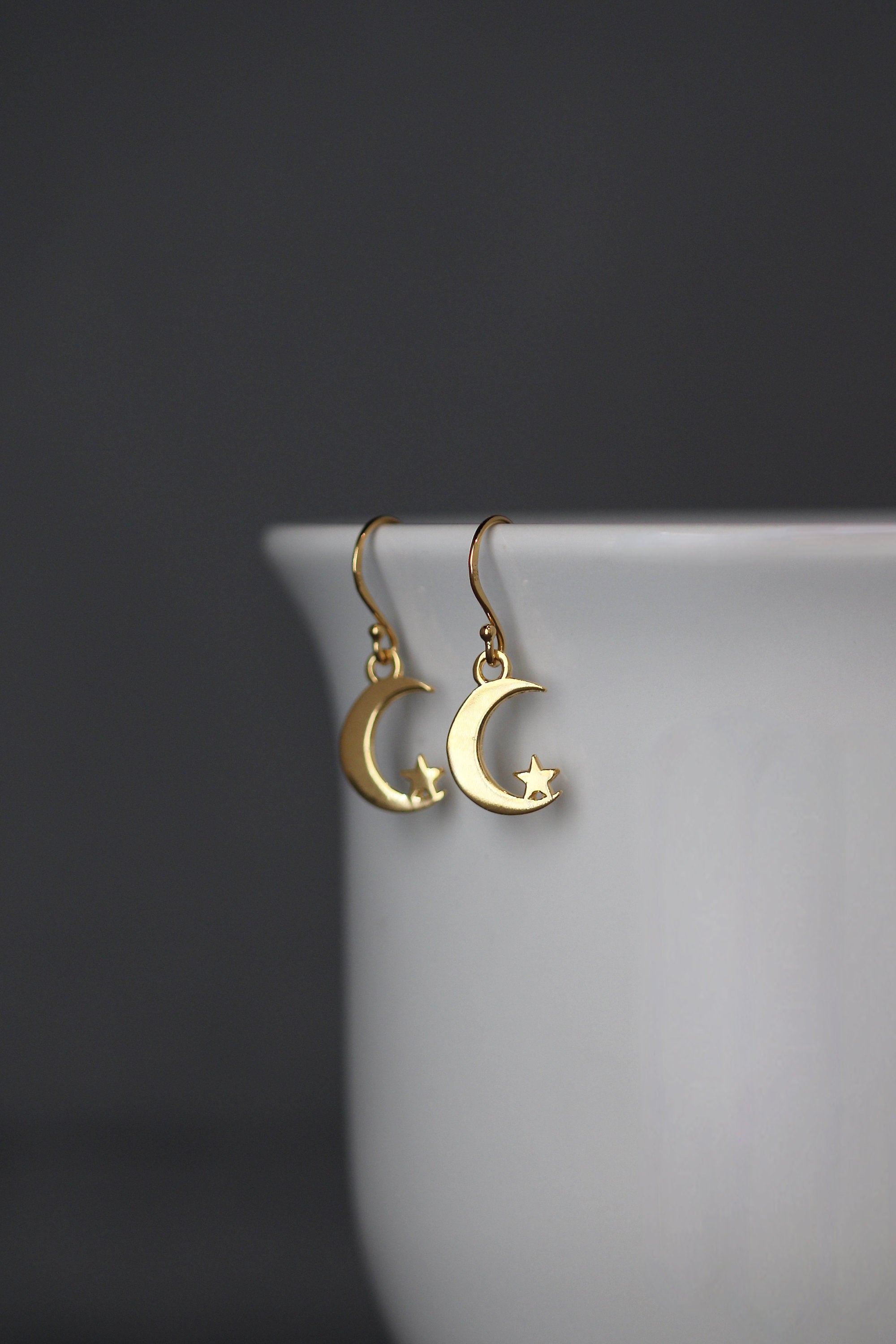 Gold Vermeil Moon and Star Charm Dangle Earrings