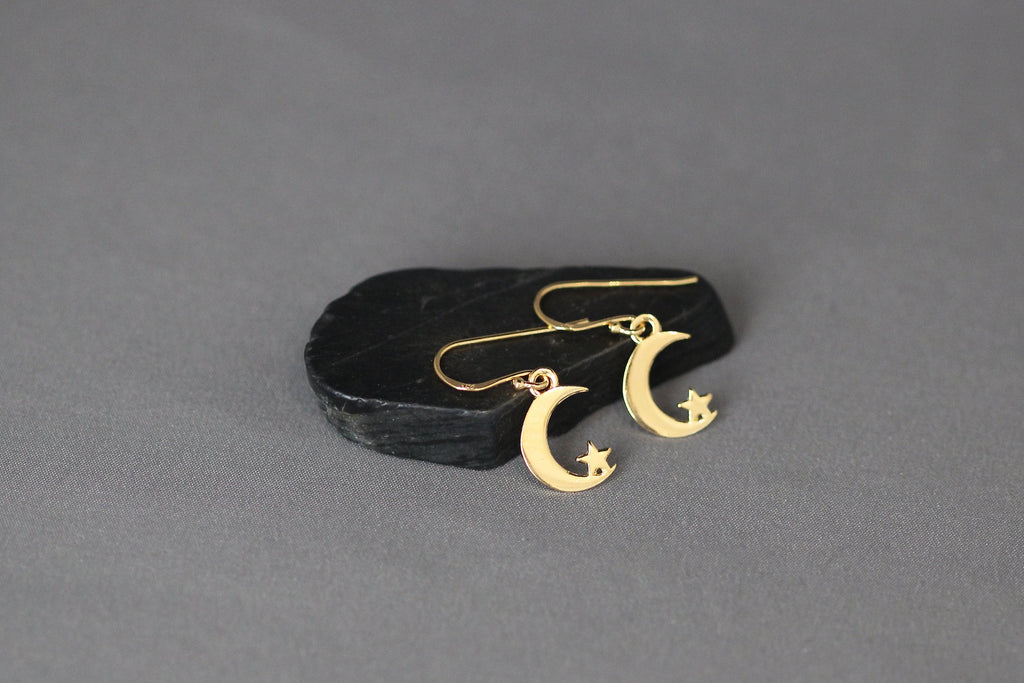 Gold Vermeil Moon and Star Charm Dangle Earrings