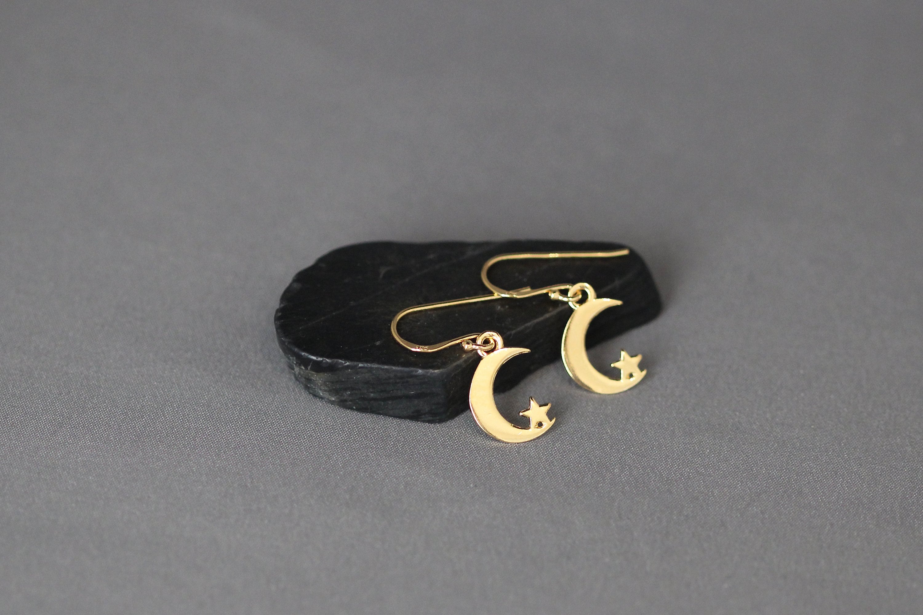 Gold Vermeil Moon and Star Charm Dangle Earrings