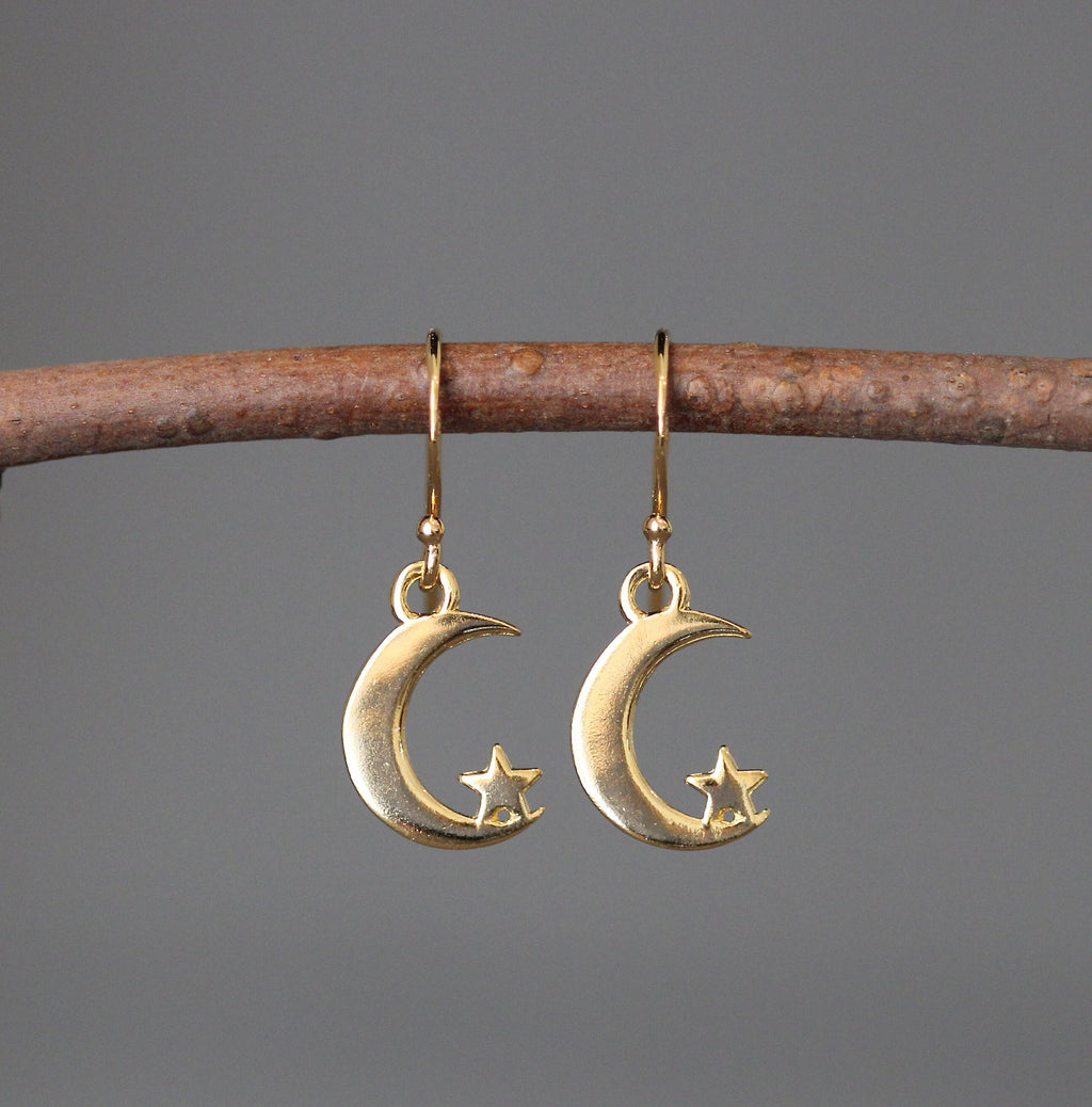 Gold Vermeil Moon and Star Charm Dangle Earrings