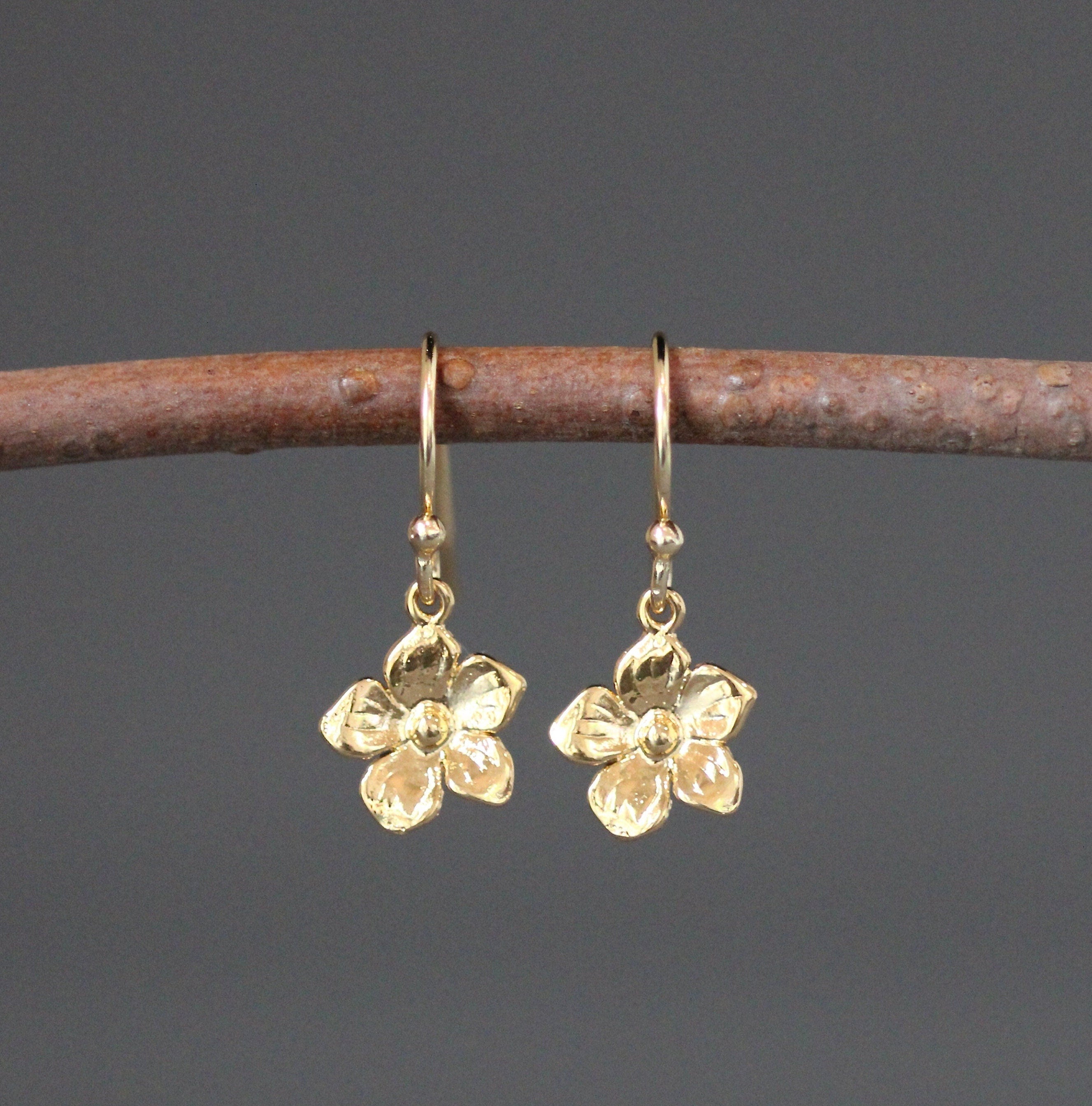 Gold Vermeil Plumeria Flower Dangle Earrings
