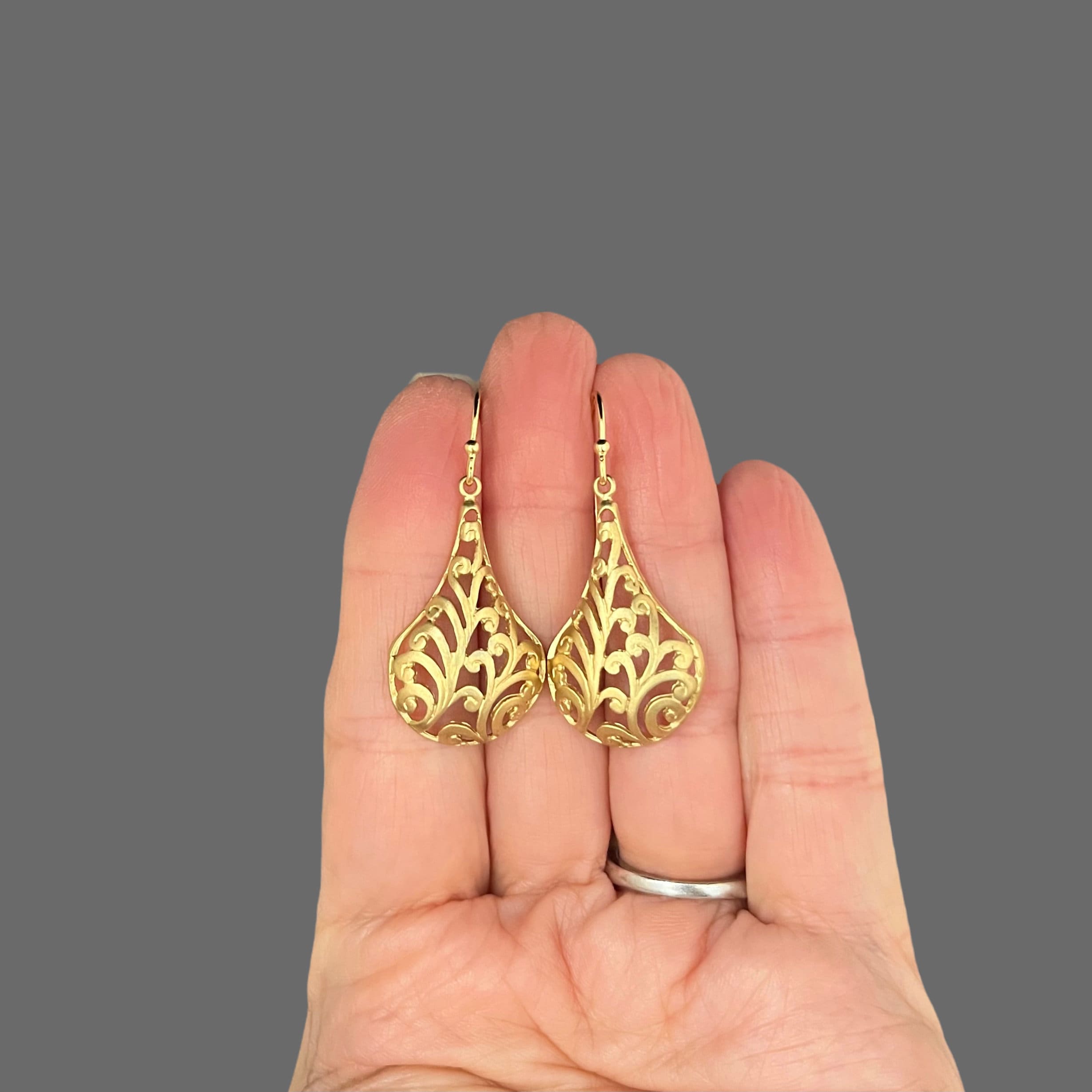 Matte Gold Vermeil Long Filigree Statement Dangle Earrings