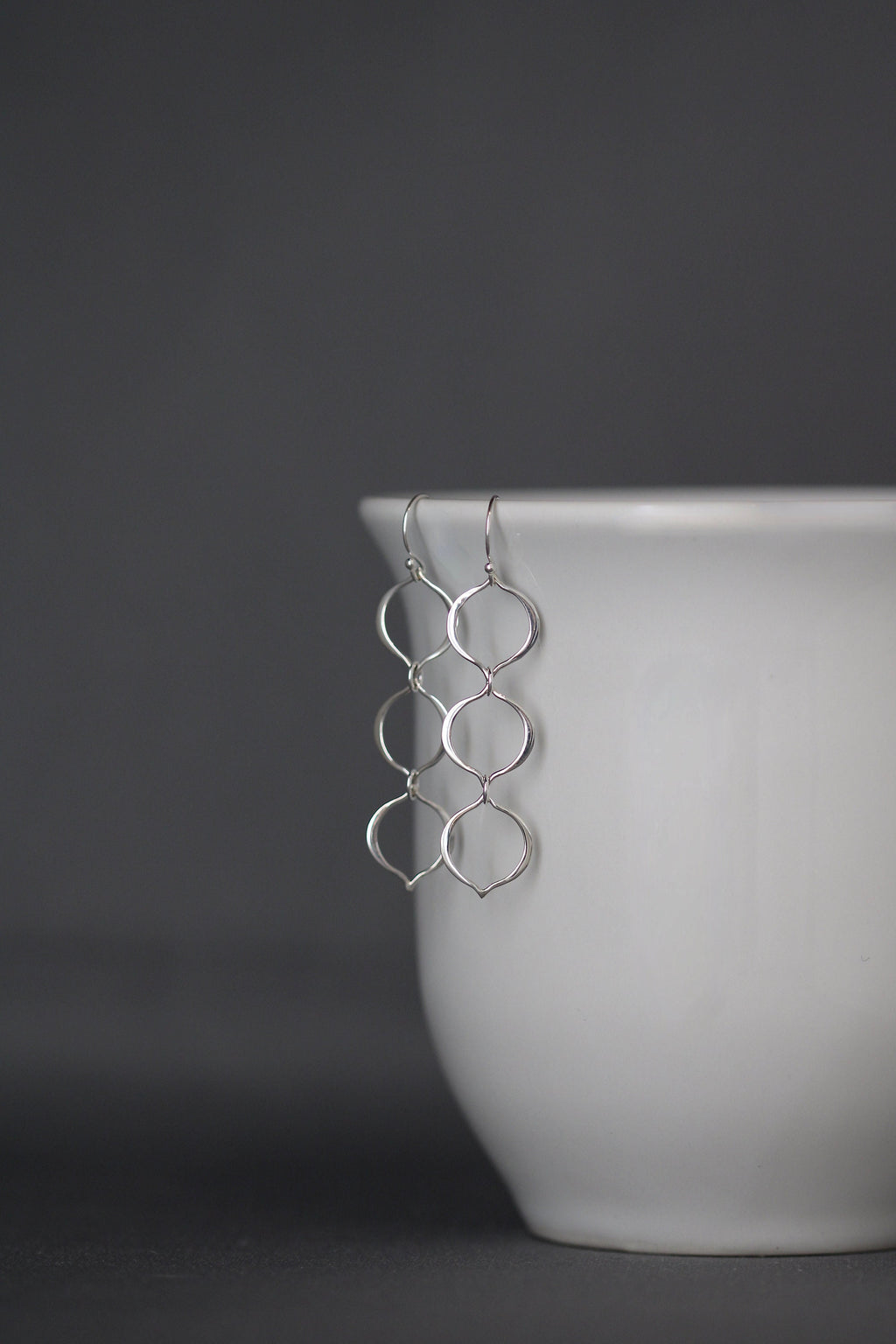 Sterling Silver Linked Marquise Ring Long Drop Earrings