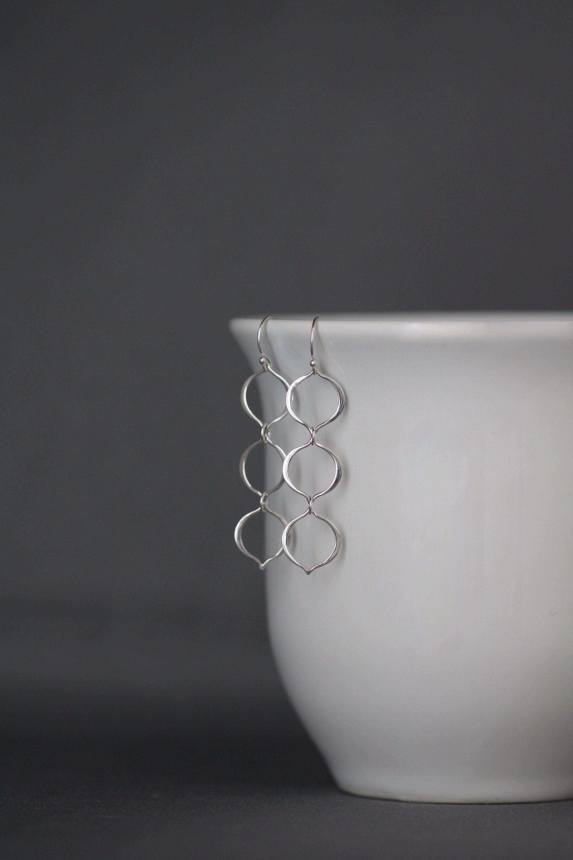 Sterling Silver Linked Marquise Ring Long Drop Earrings
